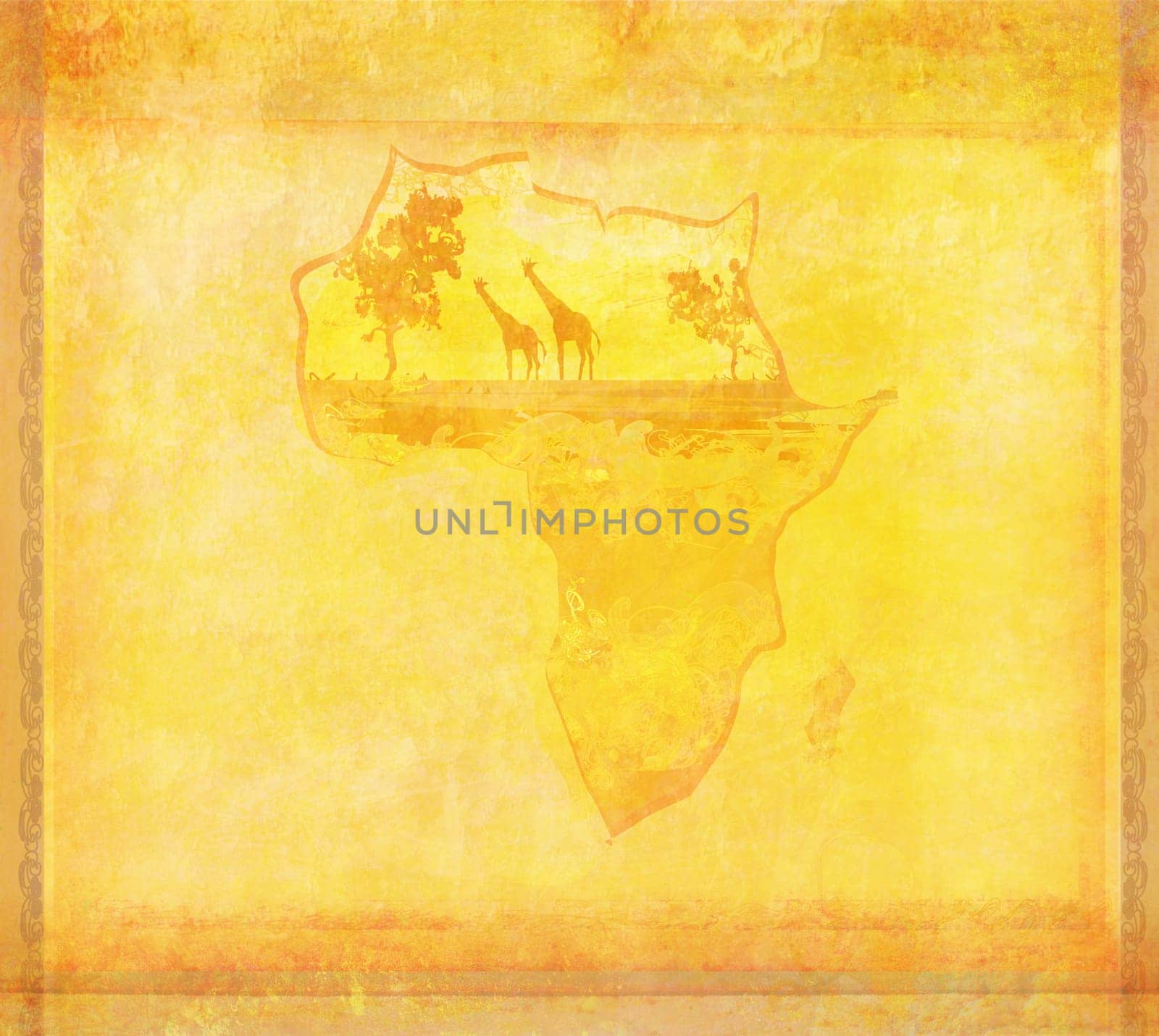 grunge background with African fauna and flora