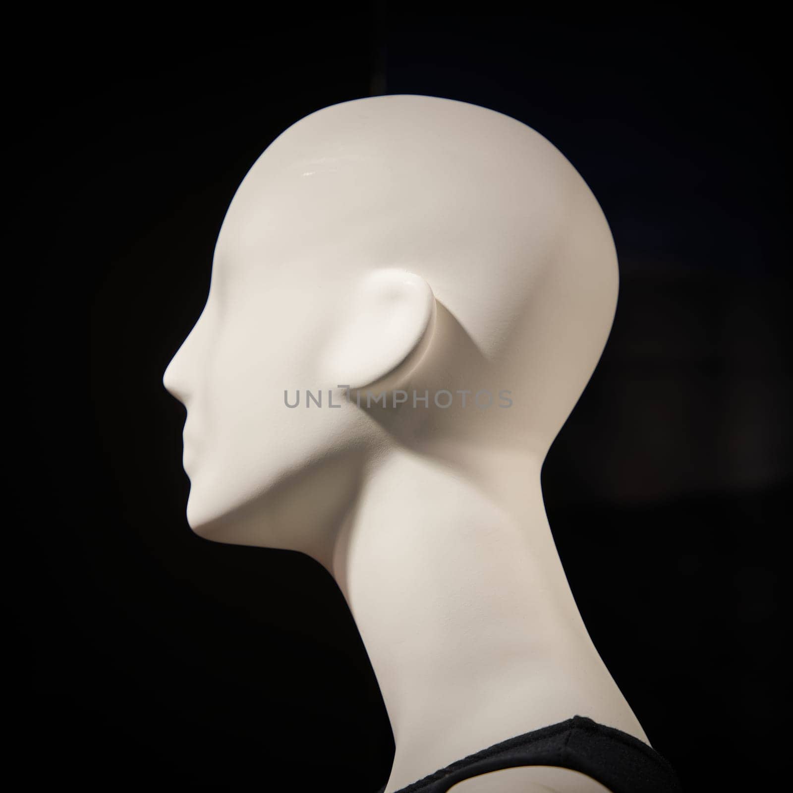 Head of a female mannequin in a shop window in Berlin