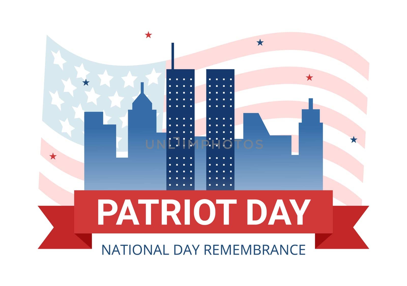 Patriot Day USA Celebration Hand Drawn Cartoon Flat Illustration with American Flag and National Remembers on Vector Background Design