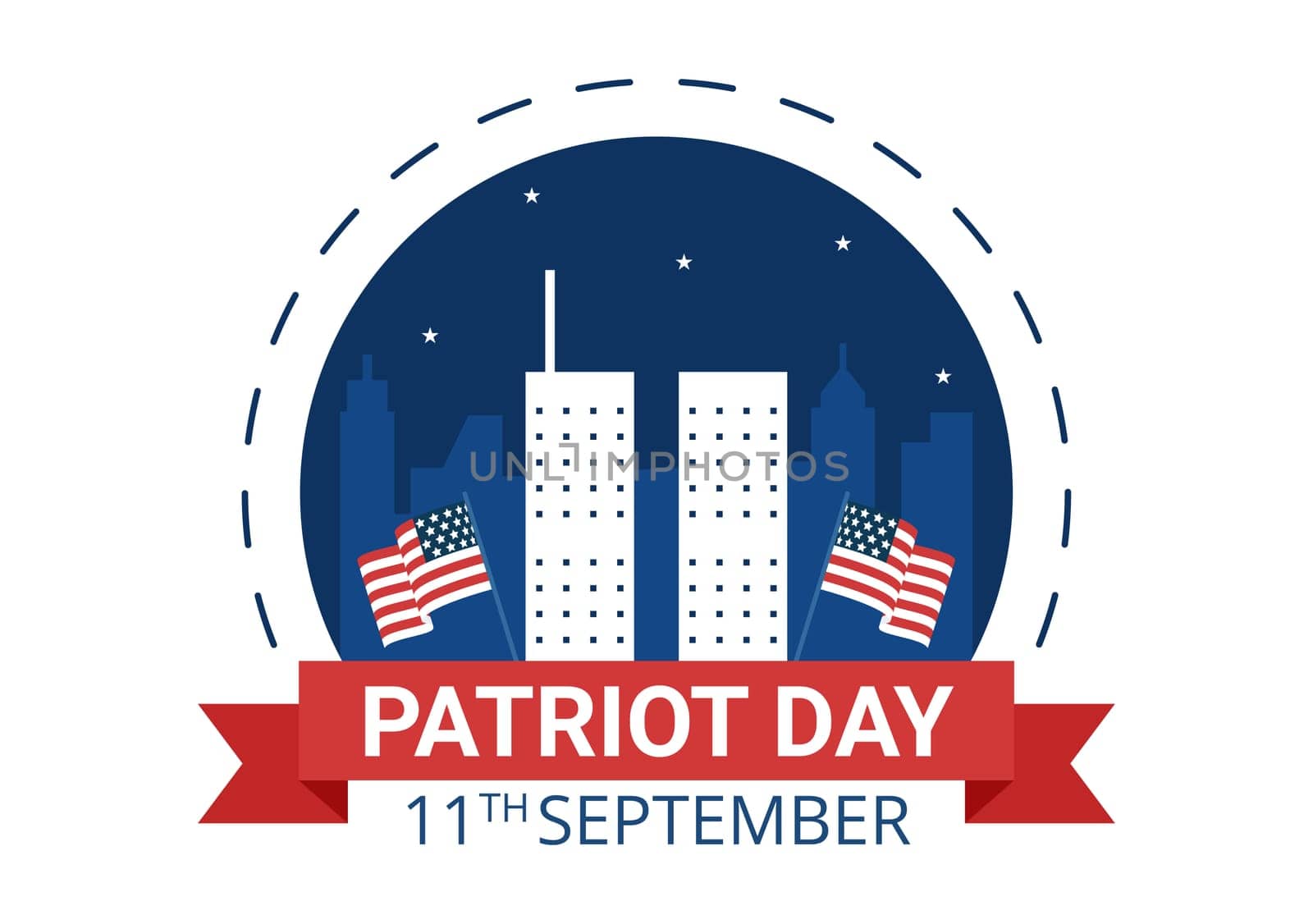 Patriot Day USA Celebration Hand Drawn Cartoon Flat Illustration with American Flag and National Remembers on Vector Background Design