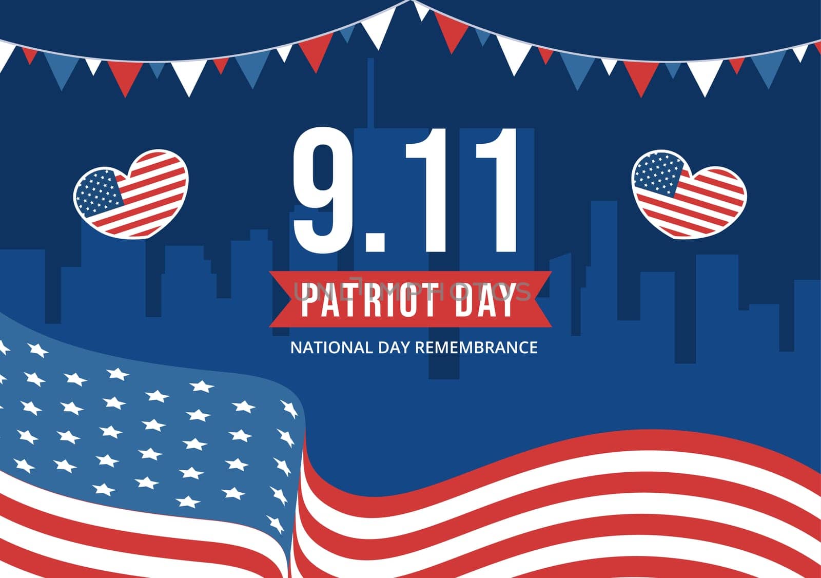 Patriot Day USA Celebration Hand Drawn Cartoon Flat Illustration with American Flag and National Remembers on Vector Background Design