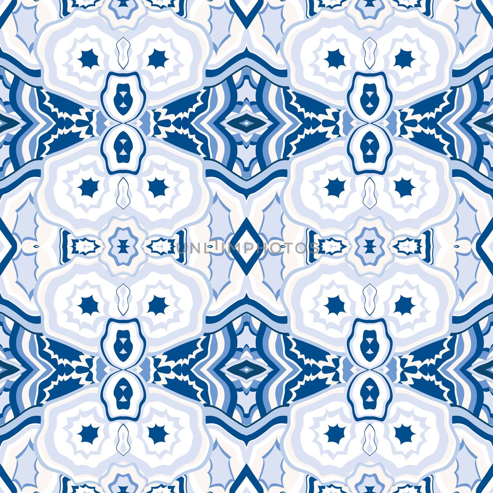 Blue tile with geometrical motifs seamless pattern