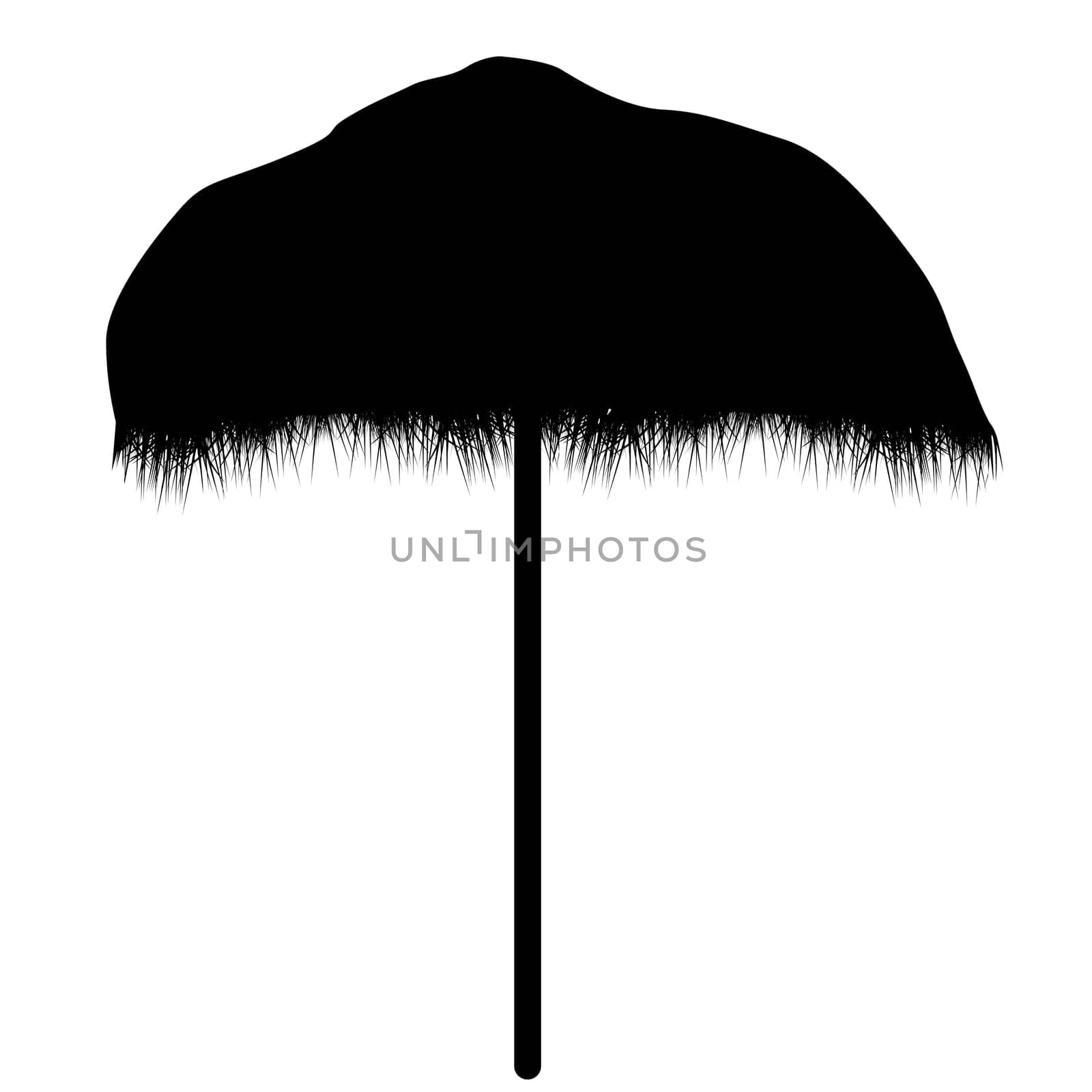 Straw umbrella silhouette isolated on white background