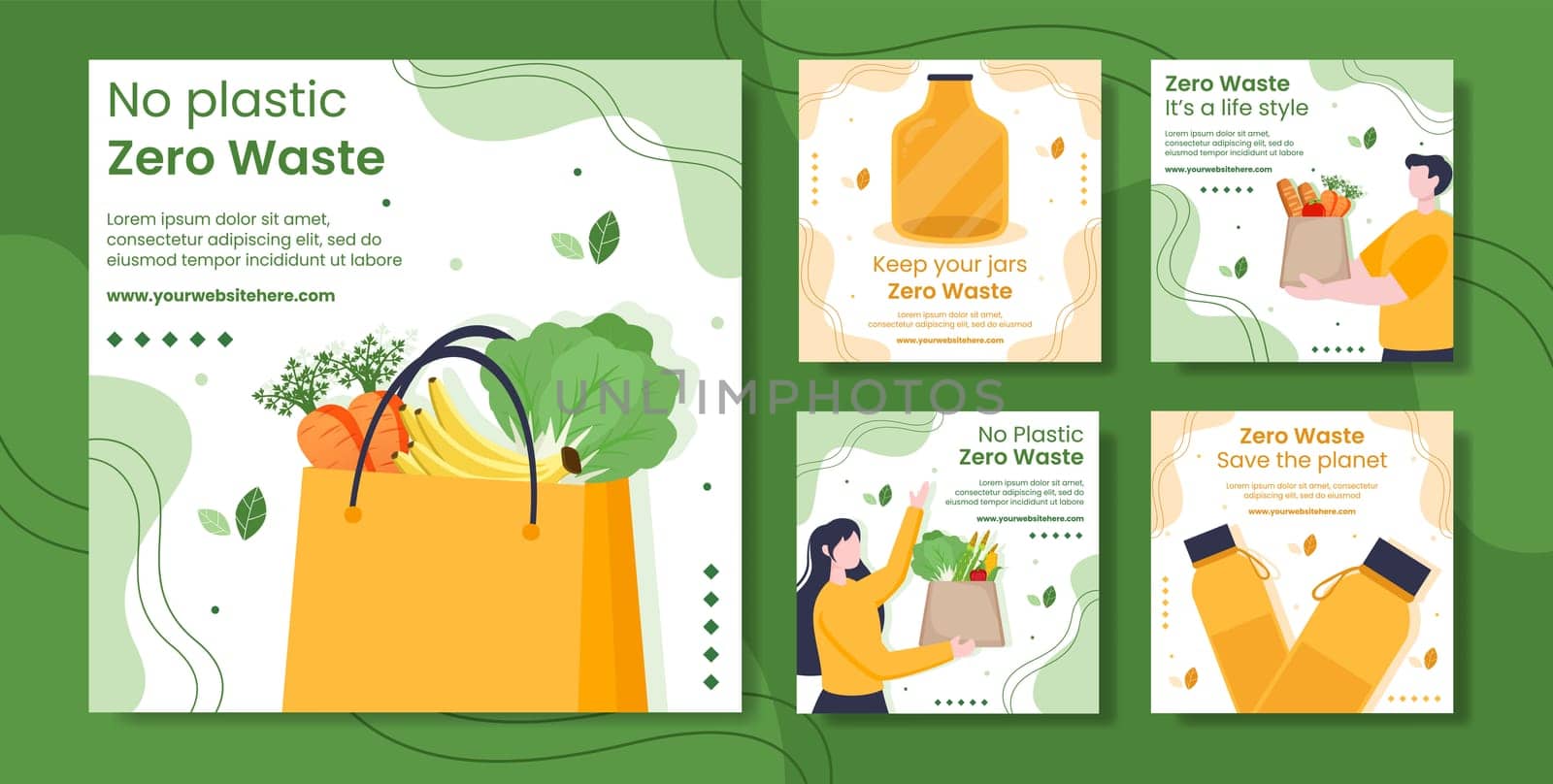 Zero Waste Social Media Post Template Hand Drawn Cartoon Flat Illustration