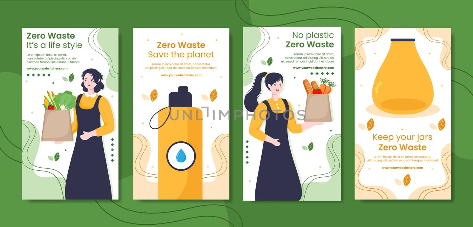 Zero Waste Social Media Stories Template Hand Drawn Cartoon Flat Illustration