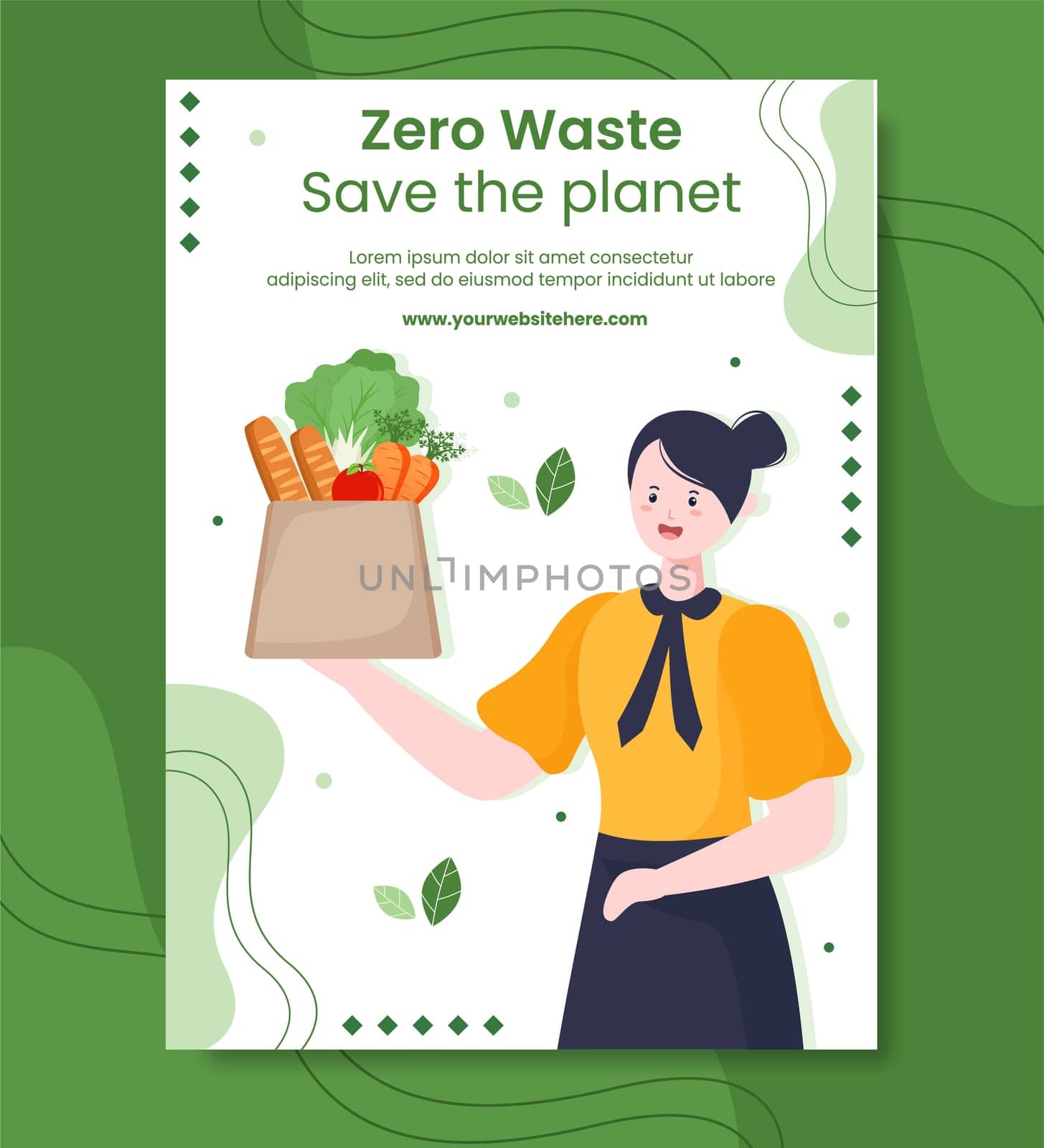 Zero Waste Poster Template Hand Drawn Cartoon Flat Illustration