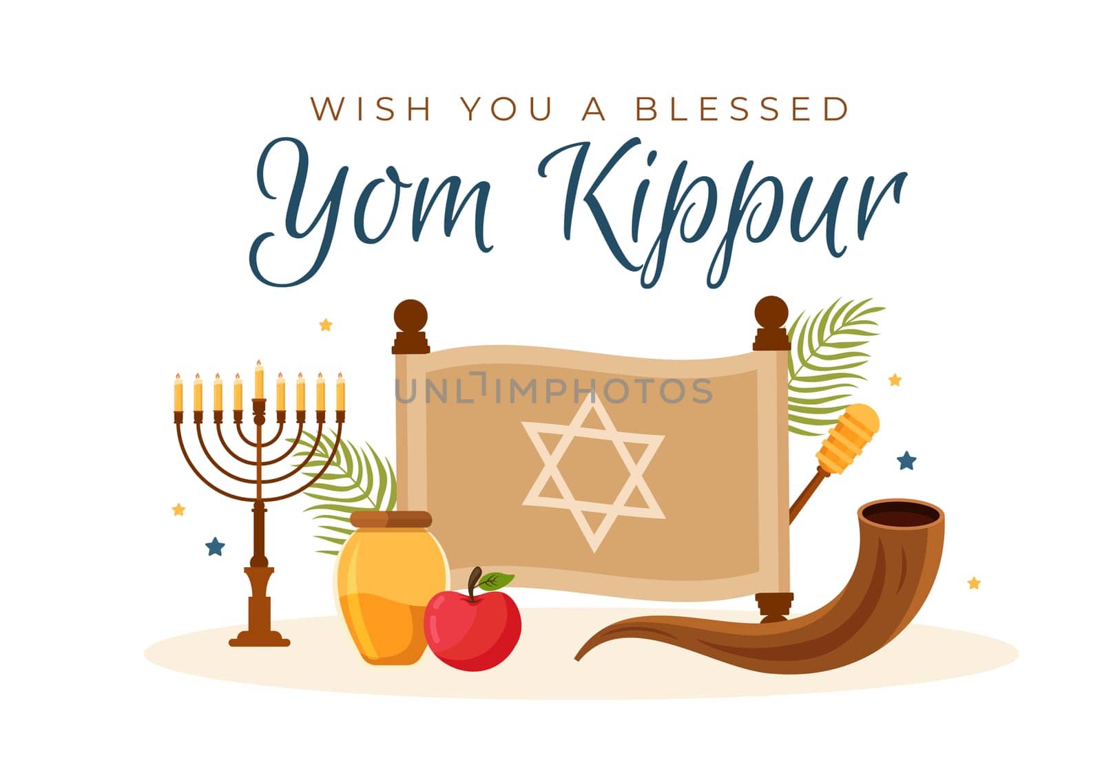 Yom Kippur Celebration Hand Drawn Cartoon Flat Illustration to Day of Atonement in Judaism on Background Design