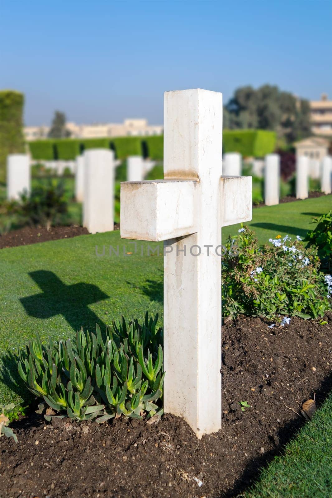Cross tombstone at Heliopolis Commonwealth Second World War Cemetery, Cairo, Egypt