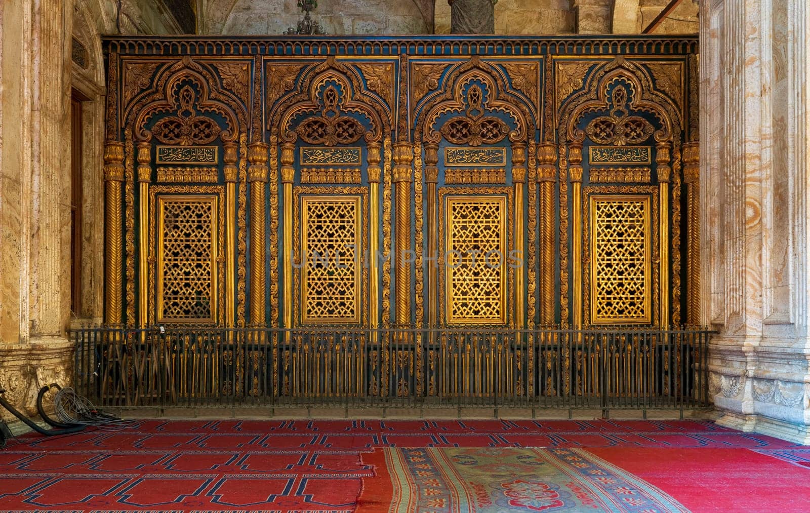 Tomb -Shrine - of Muhammad Ali Pasha with floral and geometric pattern golden decorations, at the great Mosque of Muhammad Ali - Alabaster Mosque - situated in the Citadel of Cairo in Egypt