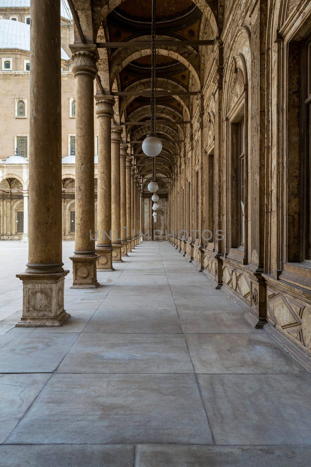 Passage surrounding the courtyard of The Great Mosque of Muhammad Ali Pasha - Alabaster Mosque - Citadel of Cairo, Egypt