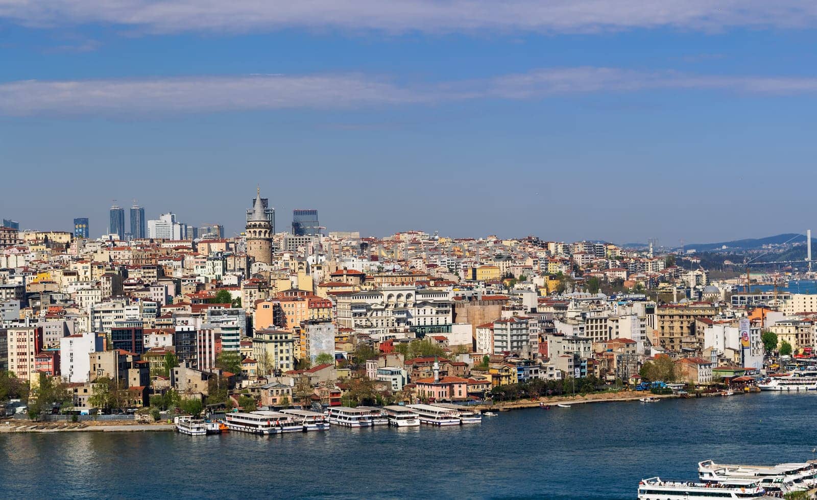 Istanbul city view from Suleymaniye Mosque overlooking the Golden Horn with Galata Tower in the background, Istanbul, Turkey
