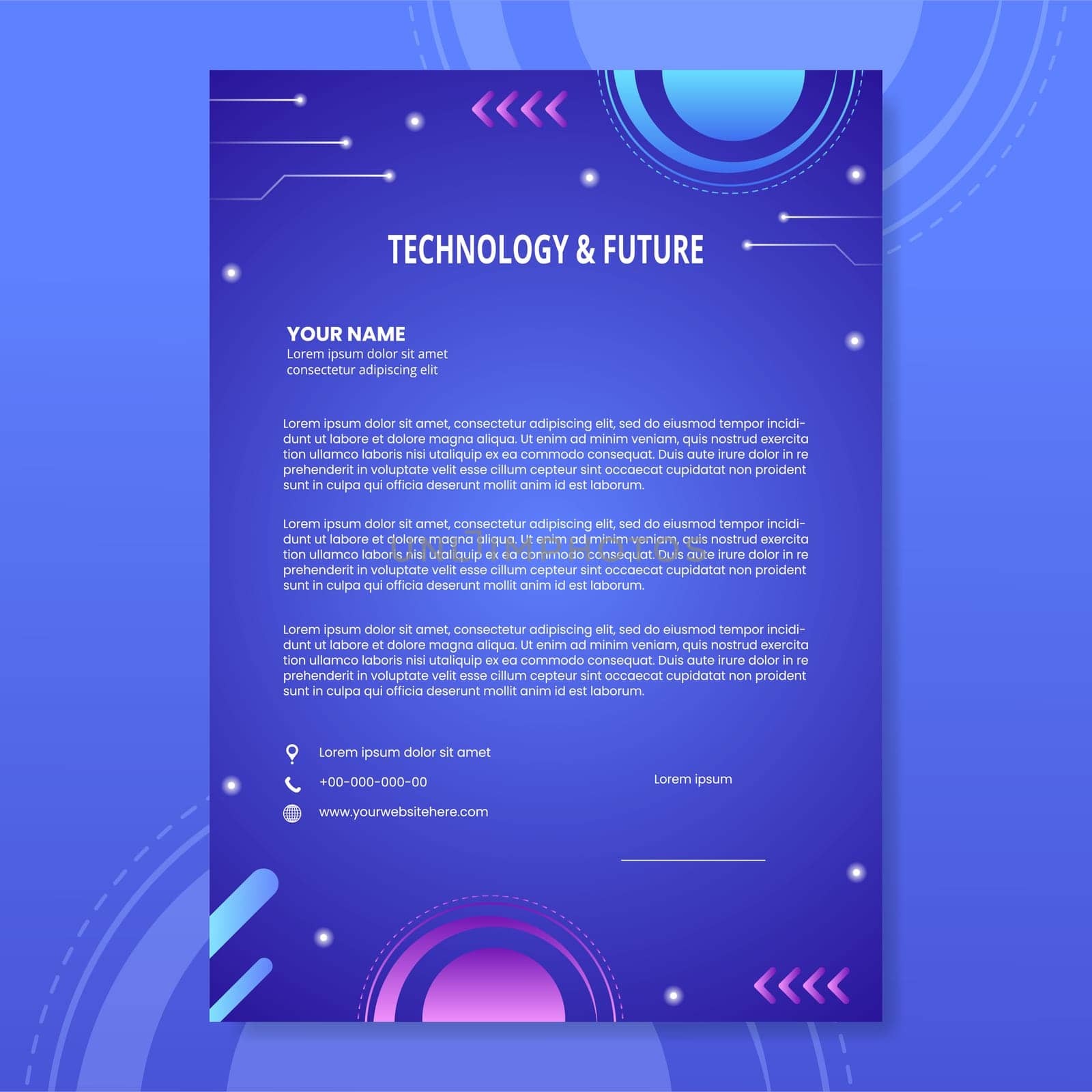 Technology Letterhead Template Hand Drawn Cartoon Flat Illustration