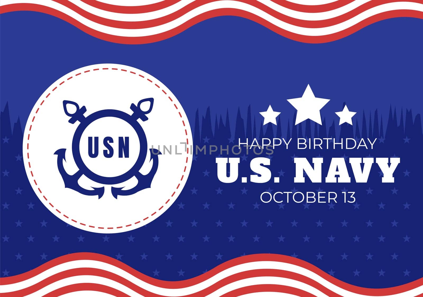 U.S. Navy Birthday on October 13th Hand Drawn Cartoon Flat Illustration Suitable for Poster, Banners and Greeting Card in Background Style