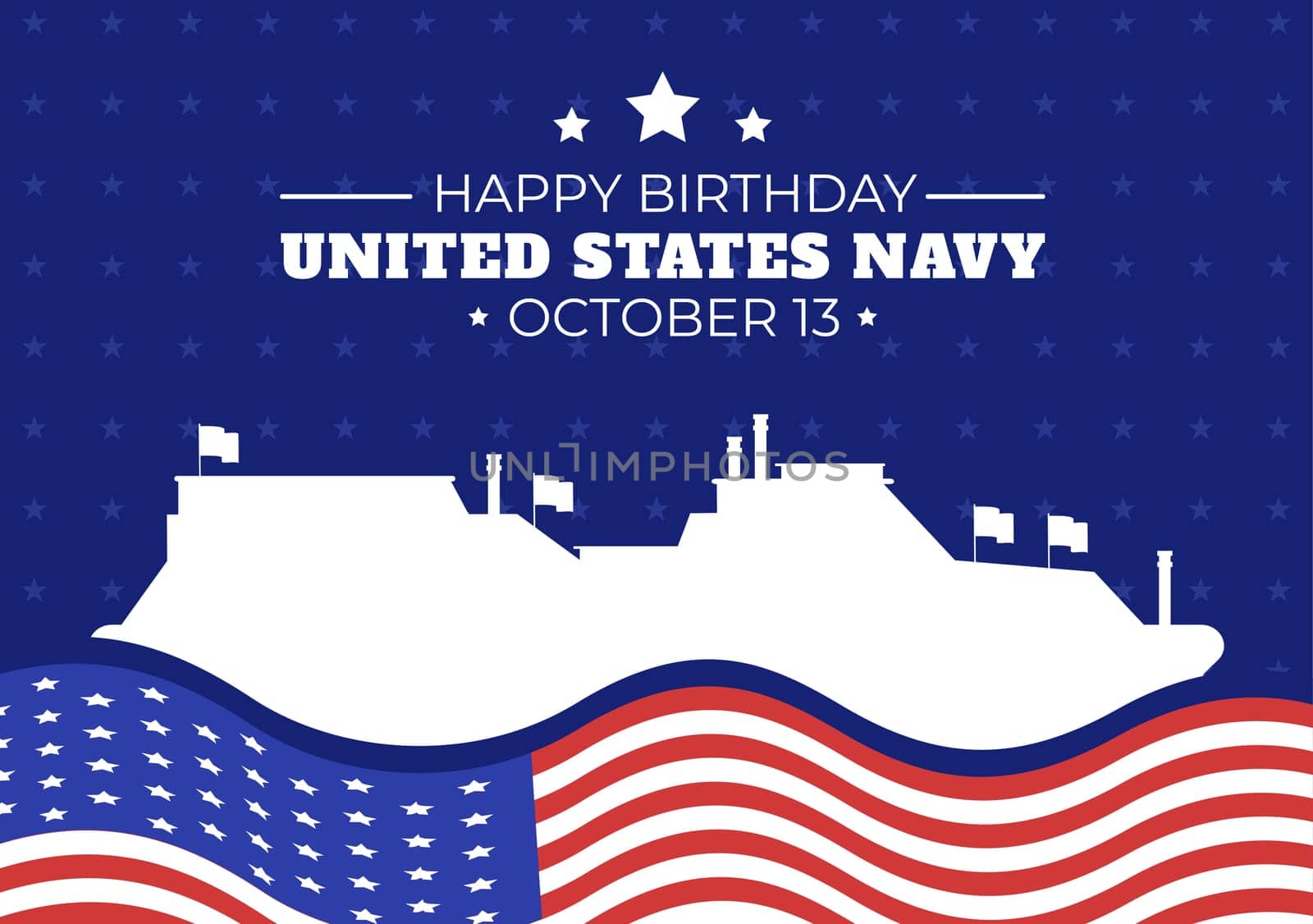 U.S. Navy Birthday on October 13th Hand Drawn Cartoon Flat Illustration Suitable for Poster, Banners and Greeting Card in Background Style