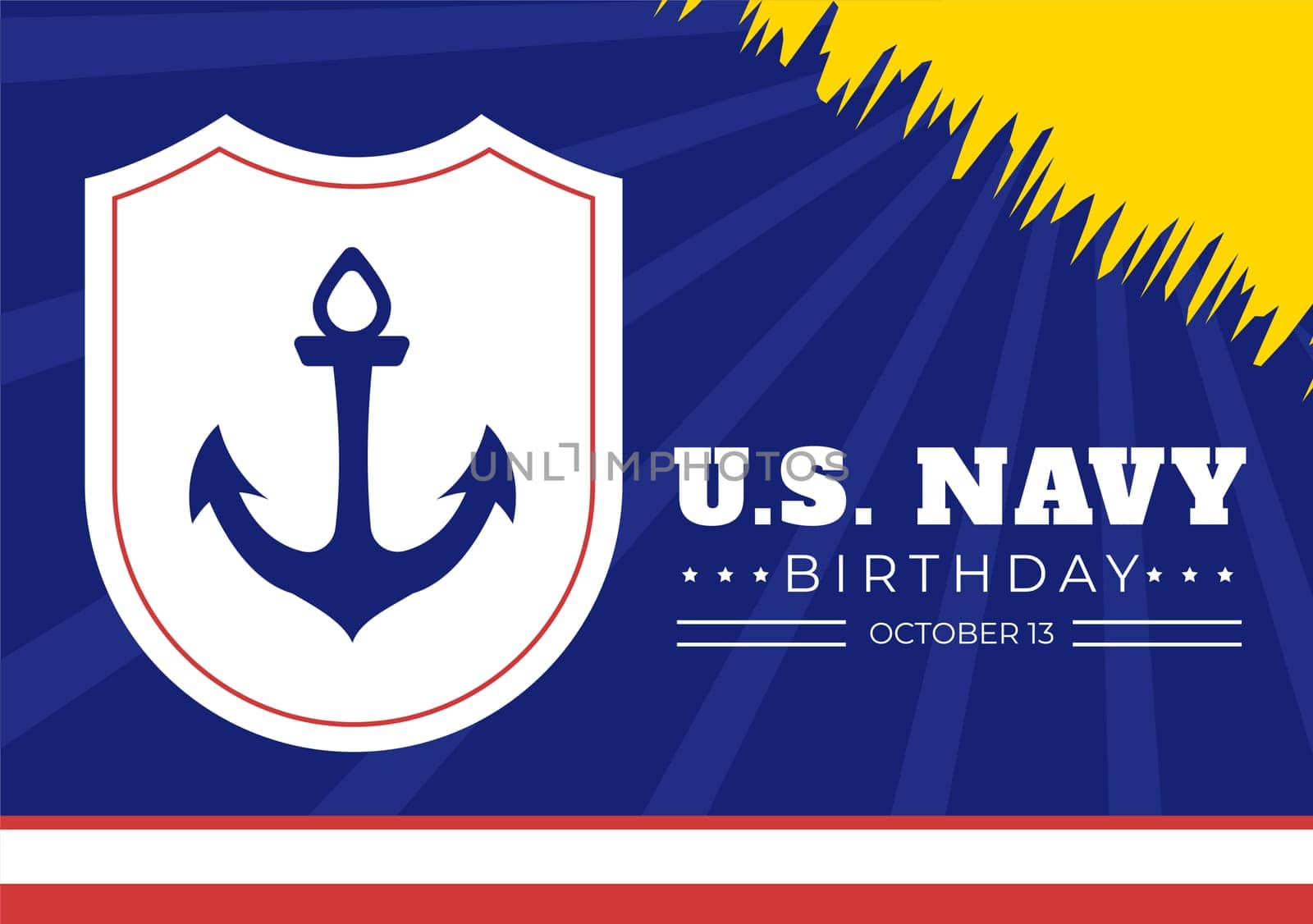 U.S. Navy Birthday on October 13th Hand Drawn Cartoon Flat Illustration Suitable for Poster, Banners and Greeting Card in Background Style