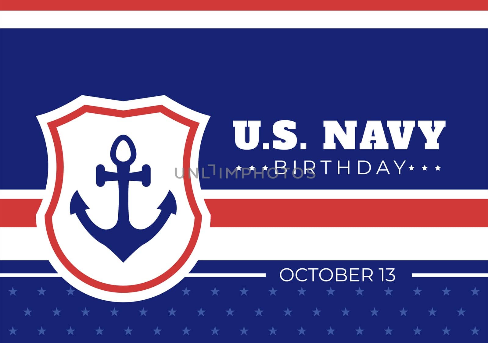 U.S. Navy Birthday on October 13th Hand Drawn Cartoon Flat Illustration Suitable for Poster, Banners and Greeting Card in Background Style