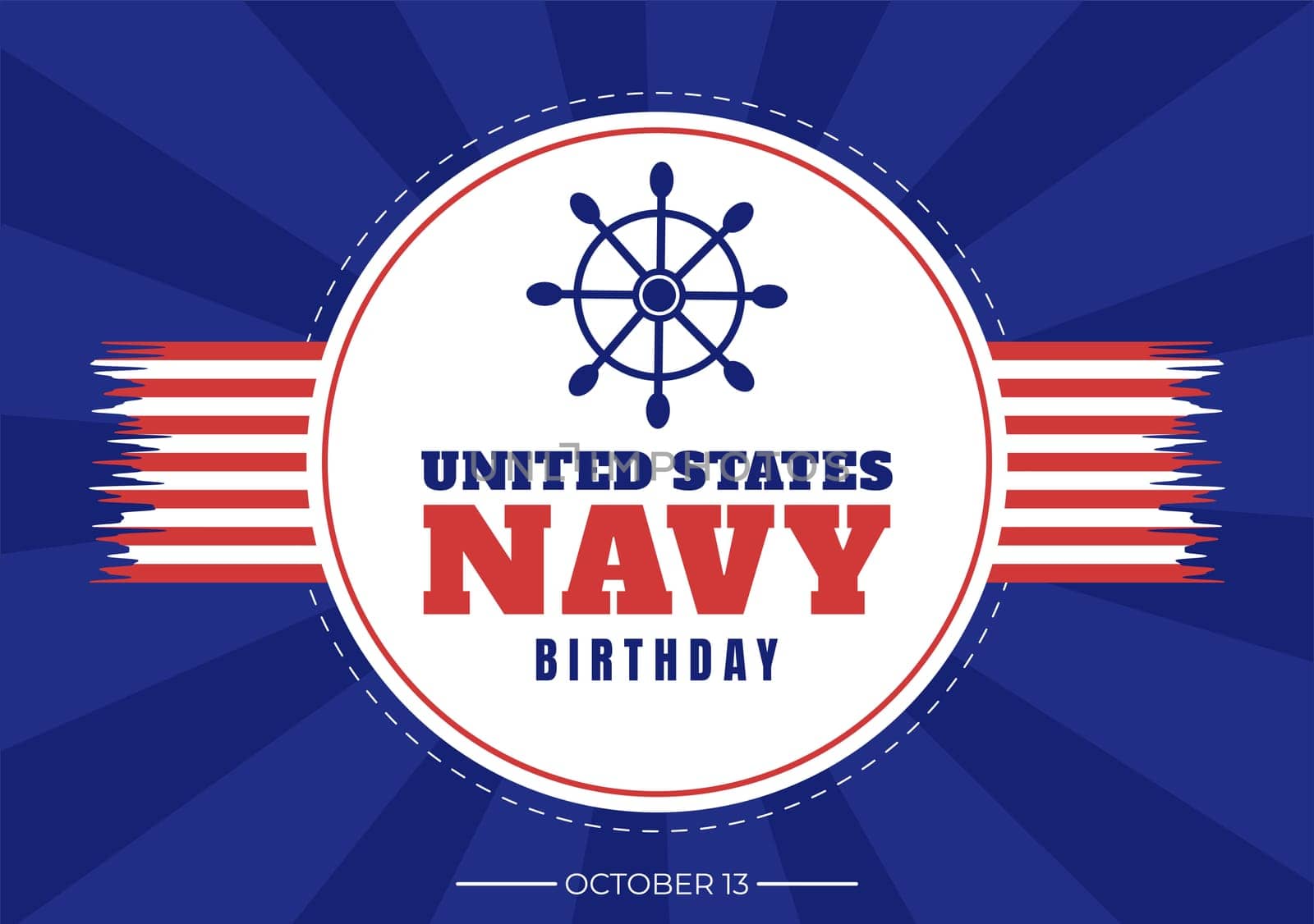 U.S. Navy Birthday on October 13th Hand Drawn Cartoon Flat Illustration Suitable for Poster, Banners and Greeting Card in Background Style