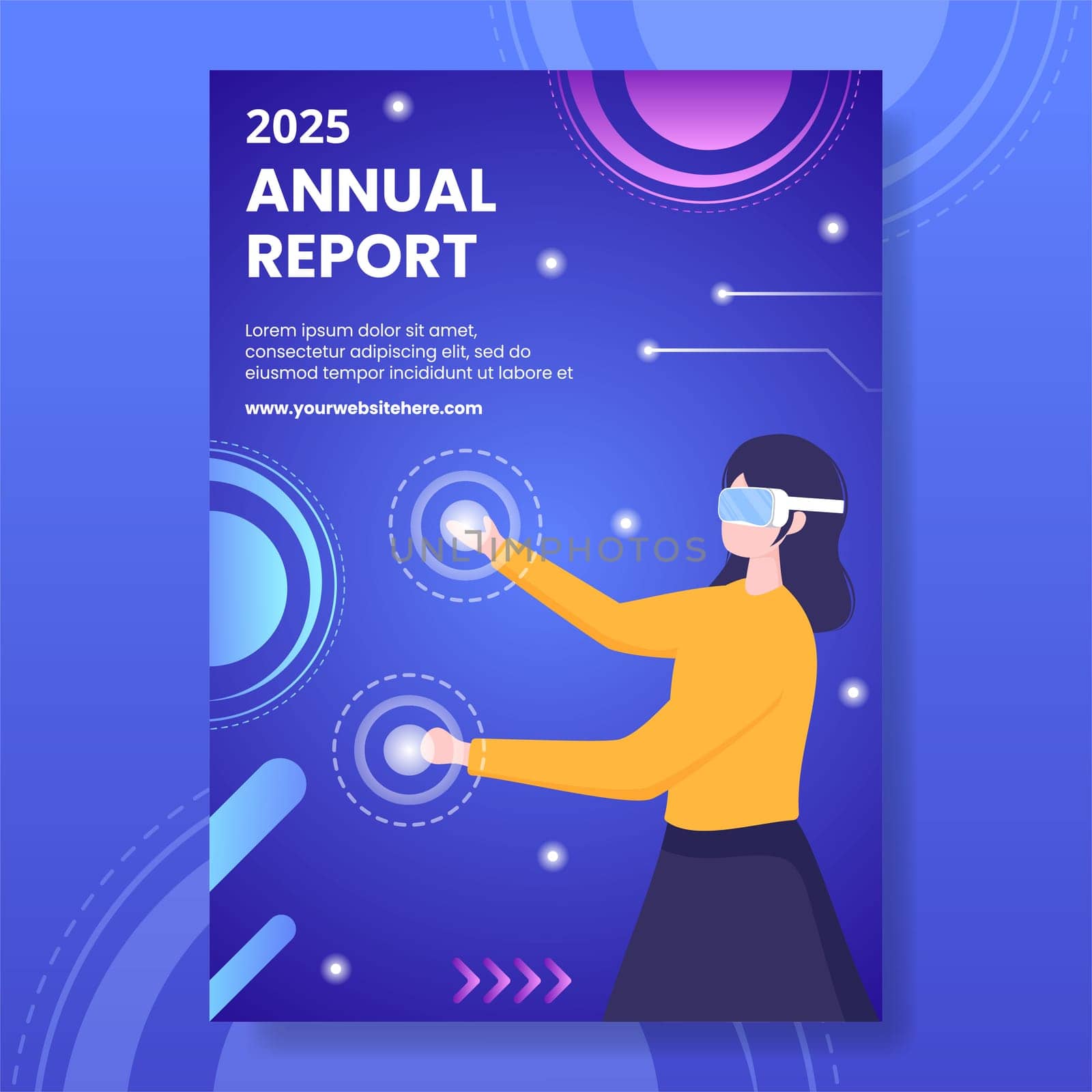 Technology Annual Report Template Hand Drawn Cartoon Flat Illustration