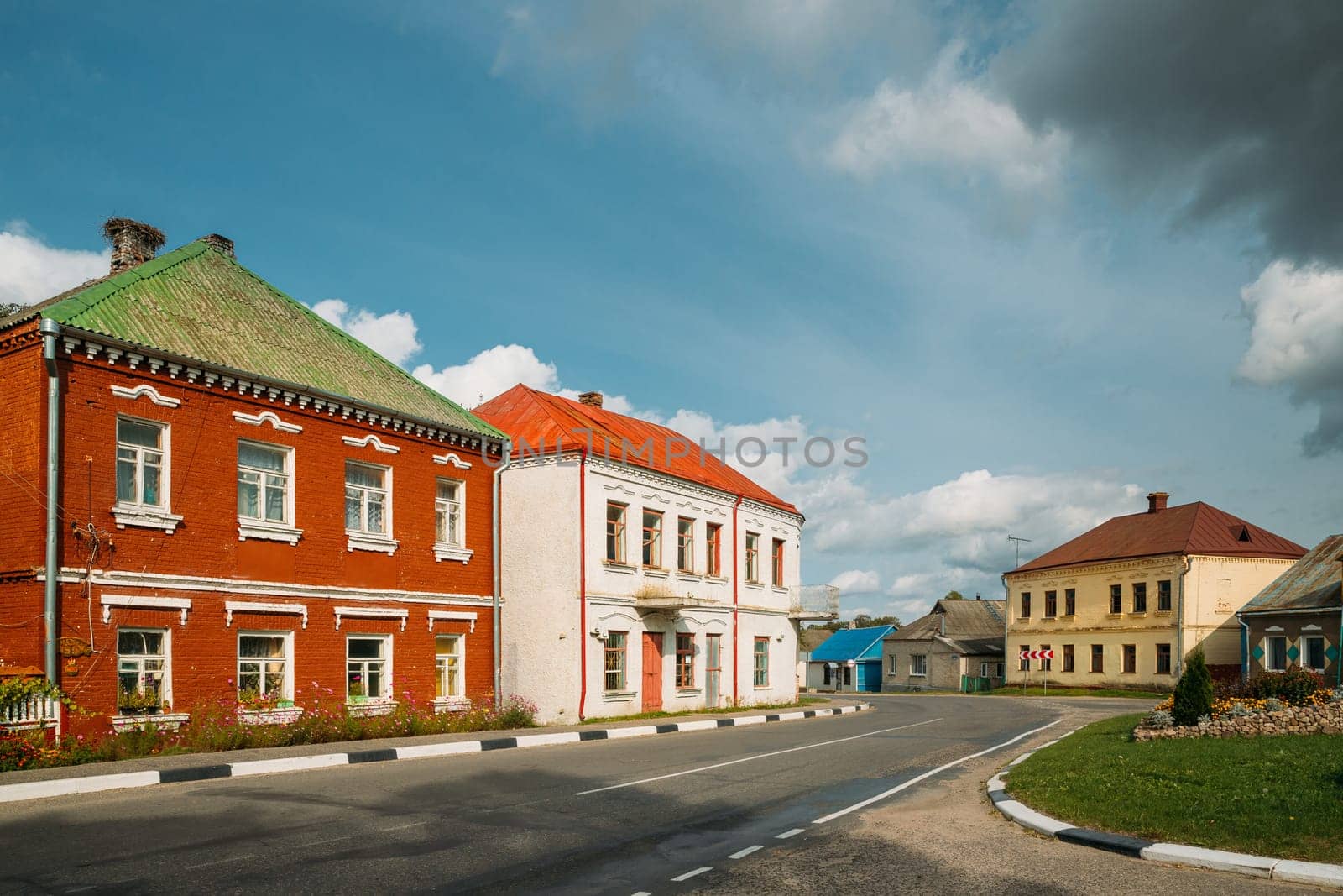 Opsa, Braslav District, Vitebsk Region, Belarus. View Of Old Houses On Sovetskaya Street In Agro-town of Opsa.