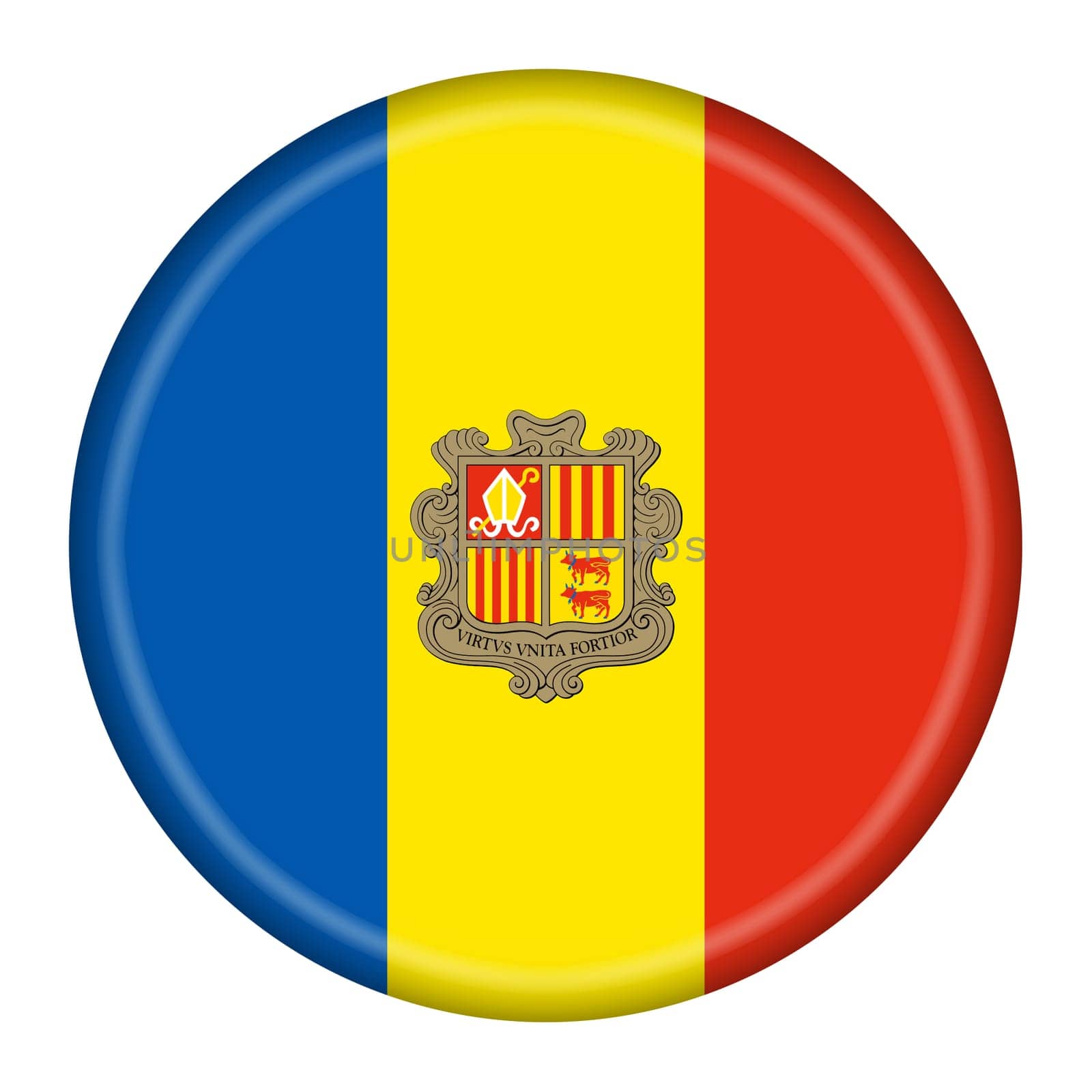 An Andorra flag button 3d illustration with clipping path