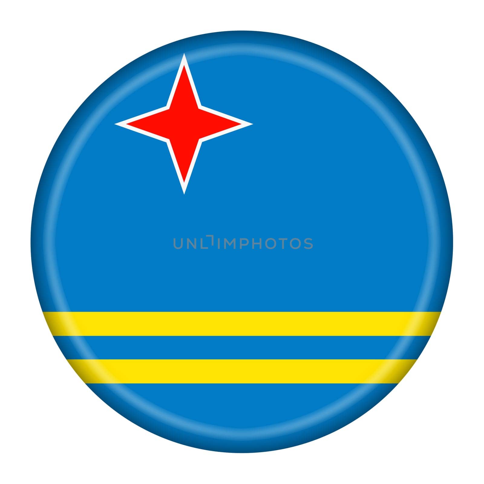 An Aruba flag button 3d illustration with clipping path