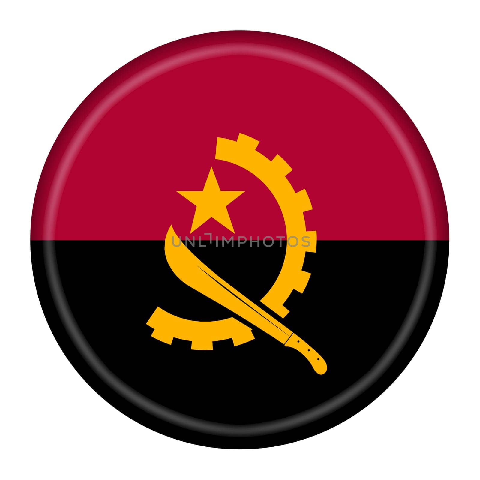 An Angola flag button 3d illustration with clipping path
