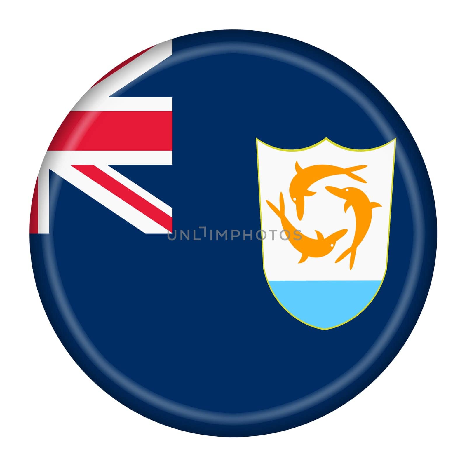 An Anguilla flag button 3d illustration with clipping path
