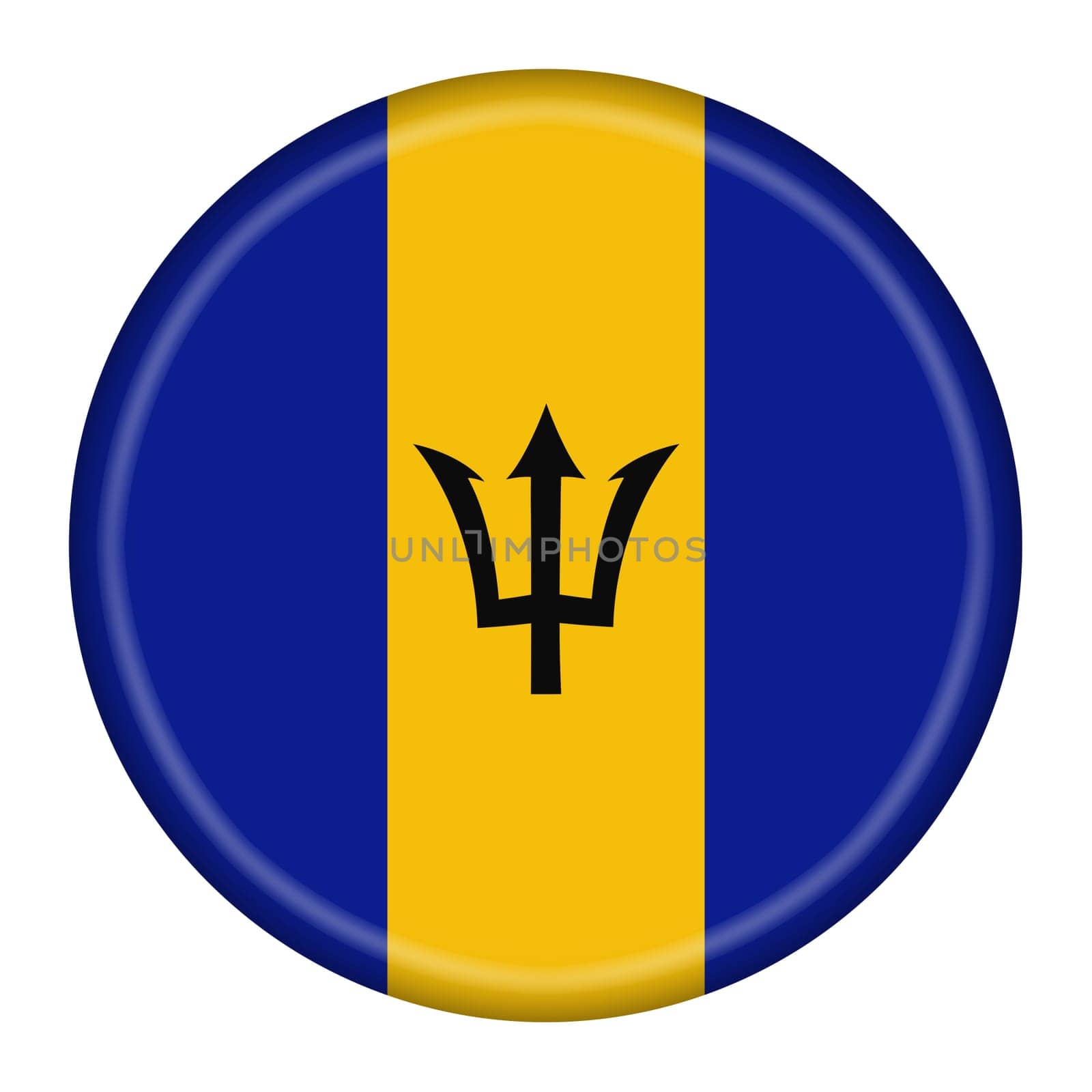 A Barbados flag button 3d illustration with clipping path