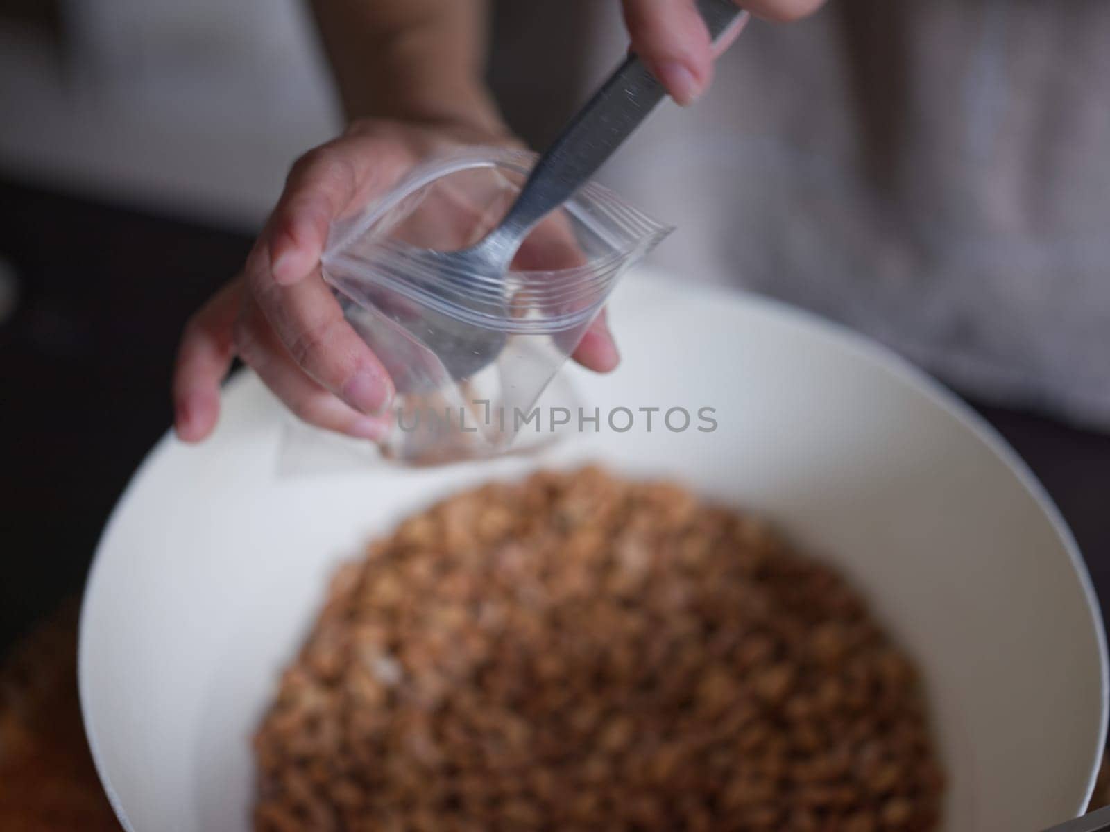 Close-up photo the texture of soy bean for HOW to Soy Product: Raw Homemade Tempeh . Concept of Healthy Vegetarian Food