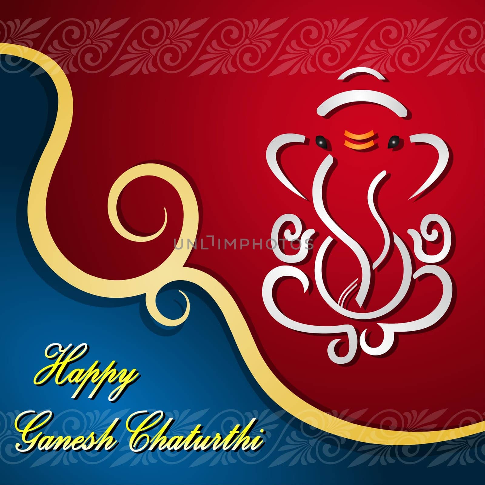 Lord Ganesh Illustration - Greeting Card - Happy Ganesh Chaturthi Festival Greeting Card Design Concept. Lord Ganesha Sketch Art.Colorful Background.Fluid Gradient.Graphic.Liquid Design.Vector.