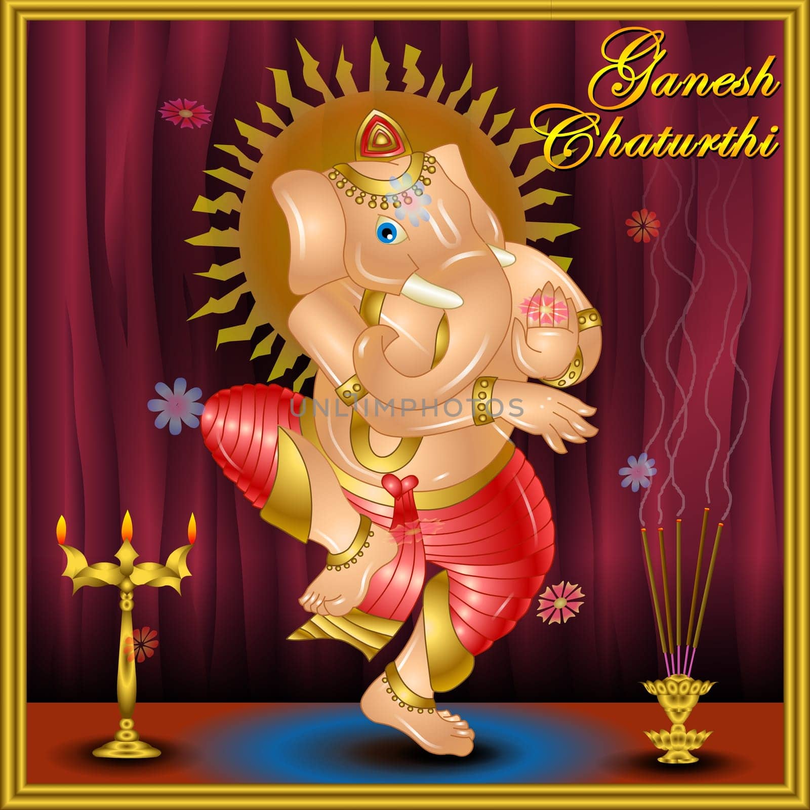 Lord Ganesh Illustration - Greeting Card - Happy Ganesh Chaturthi Festival Greeting Card Design Concept. Lord Ganesha Sketch Art.Colorful Background.Fluid Gradient.Graphic.Liquid Design.Vector.