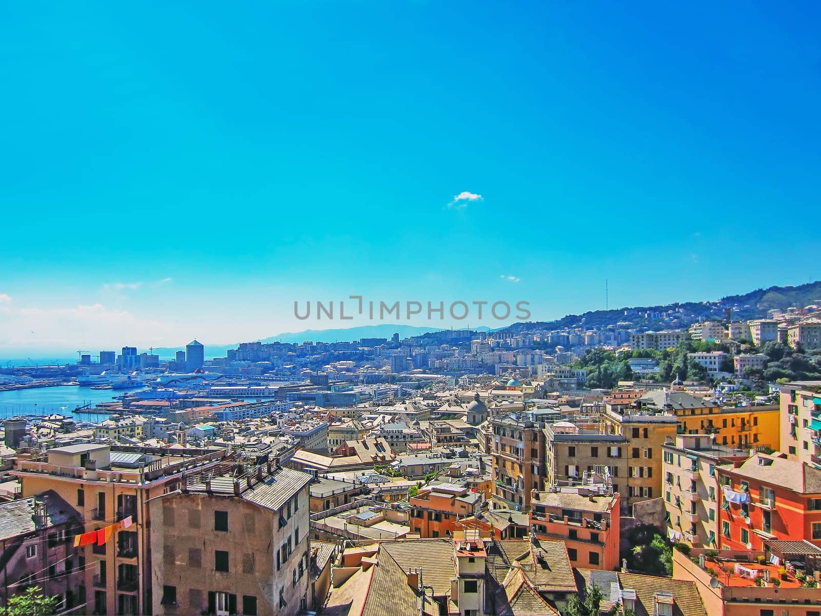 View of Genoa on Mediterranean Coast in Italy