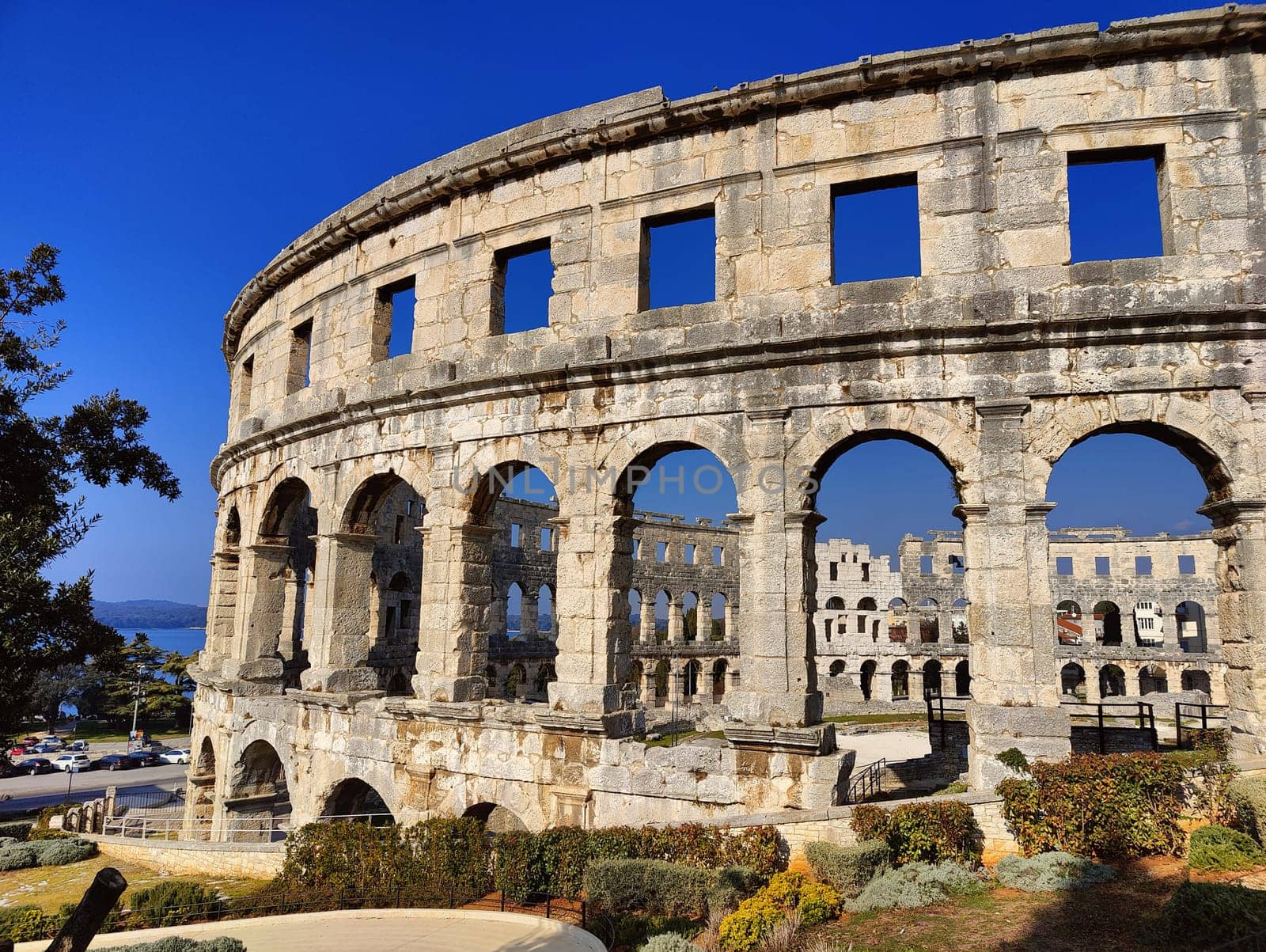 Croatia. Pula. Ruins of the best preserved Roman amphitheatre built in the first century AD during the reign of the Emperor Vespasian.
