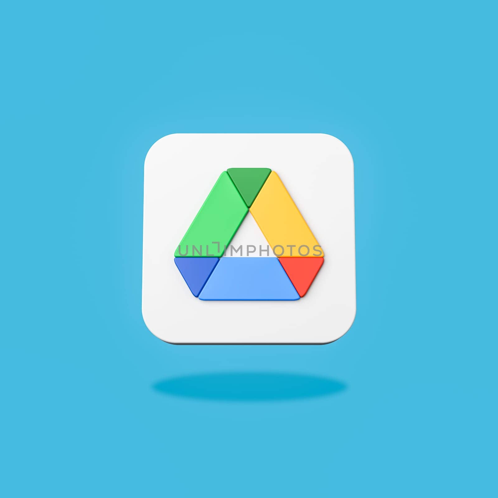 Google Drive App Logo 3D Shape Isolated on Flat Blue Background with Shadow 3D Illustration