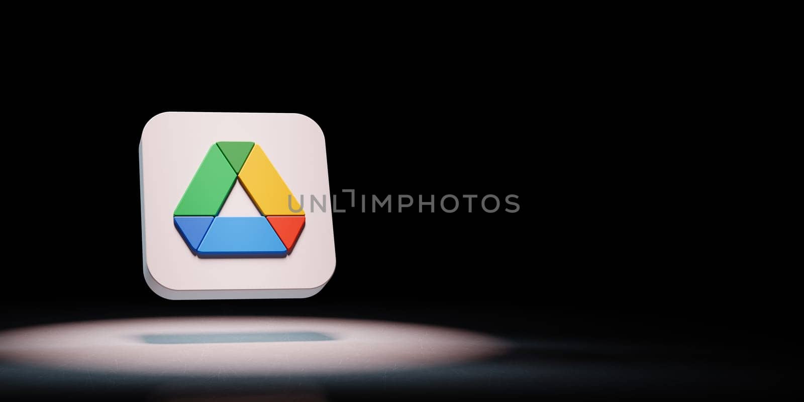 Google Drive Logo 3D Symbol Shape Spotlighted on Black Background with Copy Space 3D Illustration