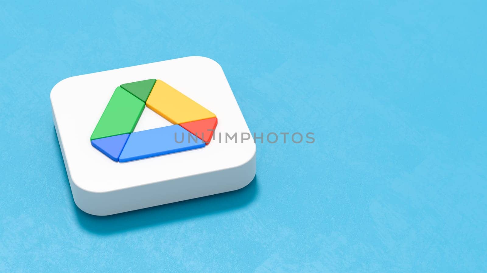 Google Drive App Logo 3D Symbol Shape on Plastered Blue Background with Copy space 3D Illustration
