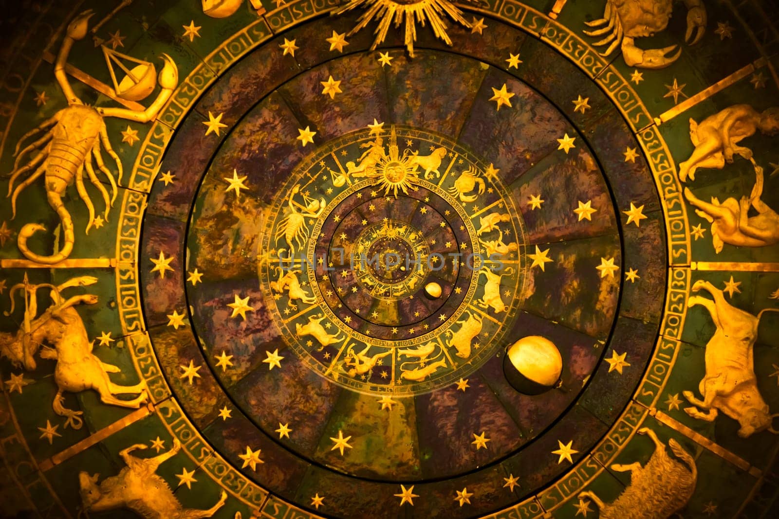 Zodiac Signs Horoscope background. Concept for fantasy and mystery - black