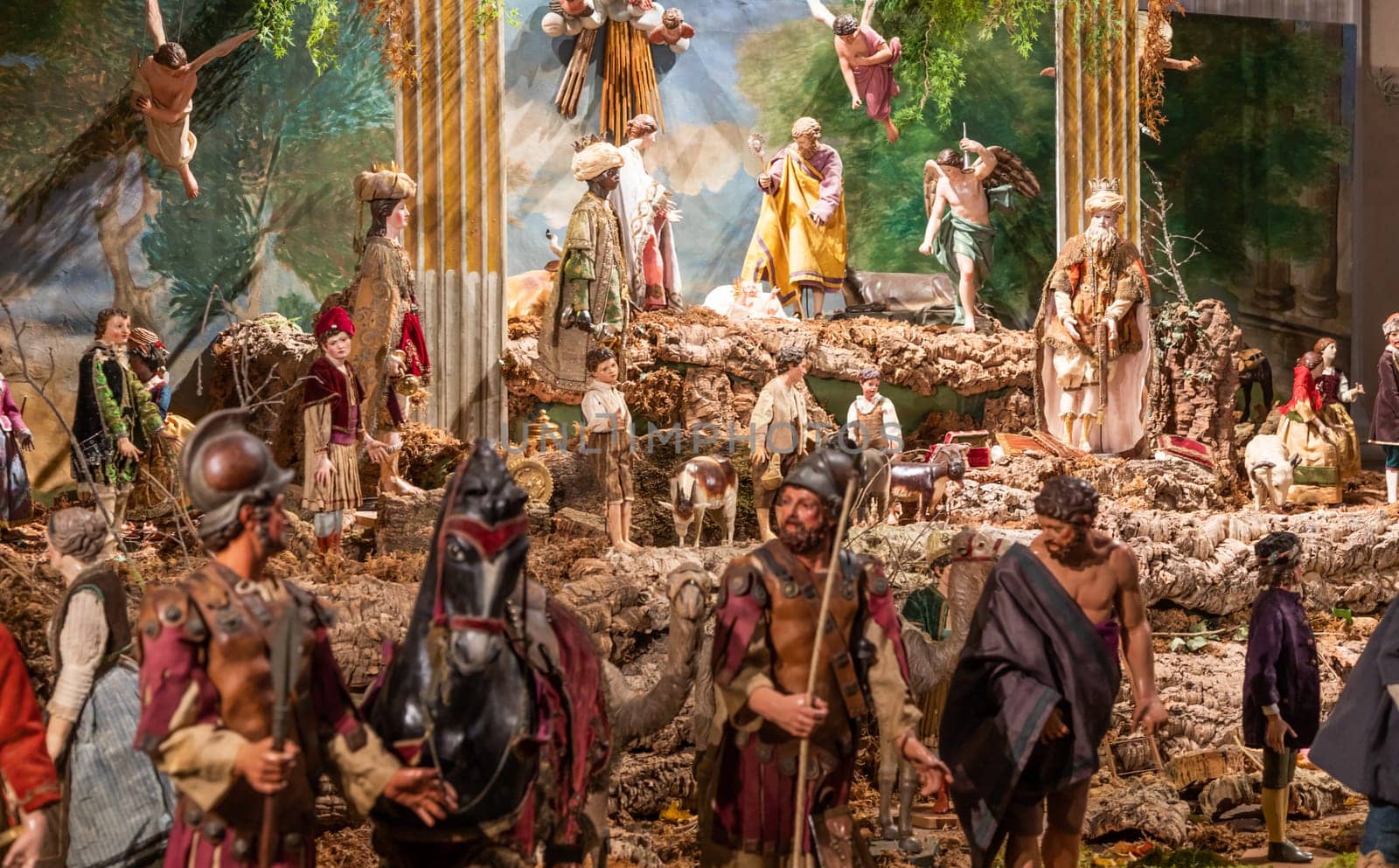 VENARIA REALE, ITALY - Circa January 2022: Italian crib - named presepe - with nativity. Traditional Christmas religious scene.