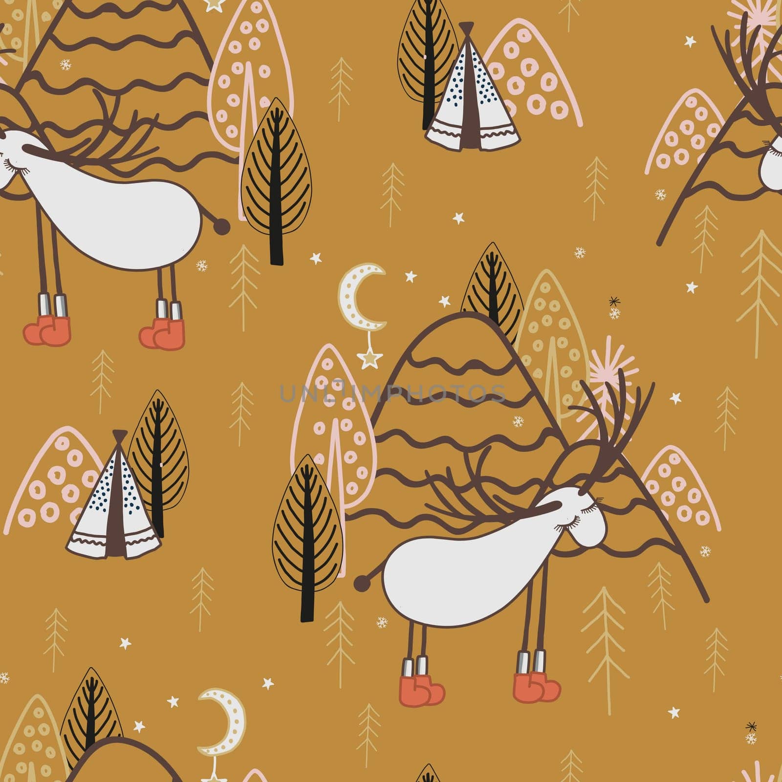 Funny children s pattern. GENTLE MODERN SEAMLESS PRINT With deer and trees.