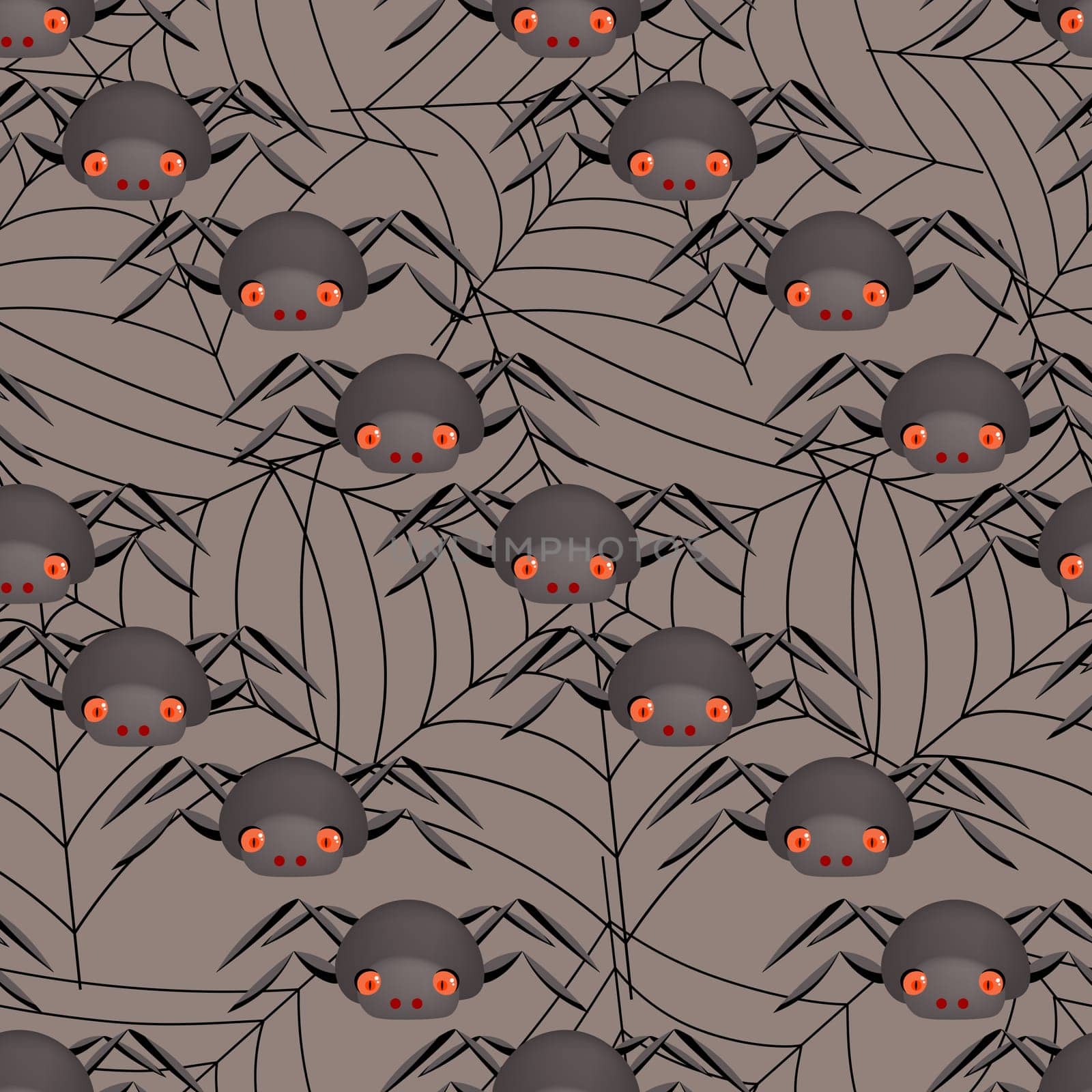 Emotion spiders, seamless pattern on a dark background, desktop trellises, halloween spiders, scary faces.