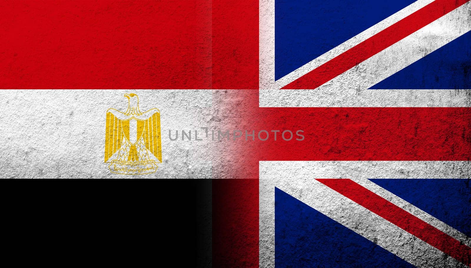 National flag of United Kingdom (Great Britain) Union Jack with Egypt National flag. Grunge background