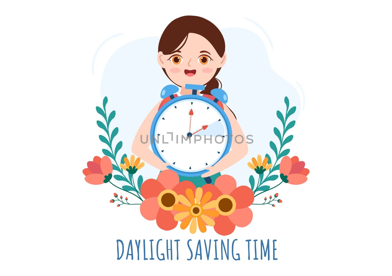Daylight Savings Time Hand Drawn Flat Cartoon Illustration with Alarm Clock or Calendar from Summer to Spring Forward Design