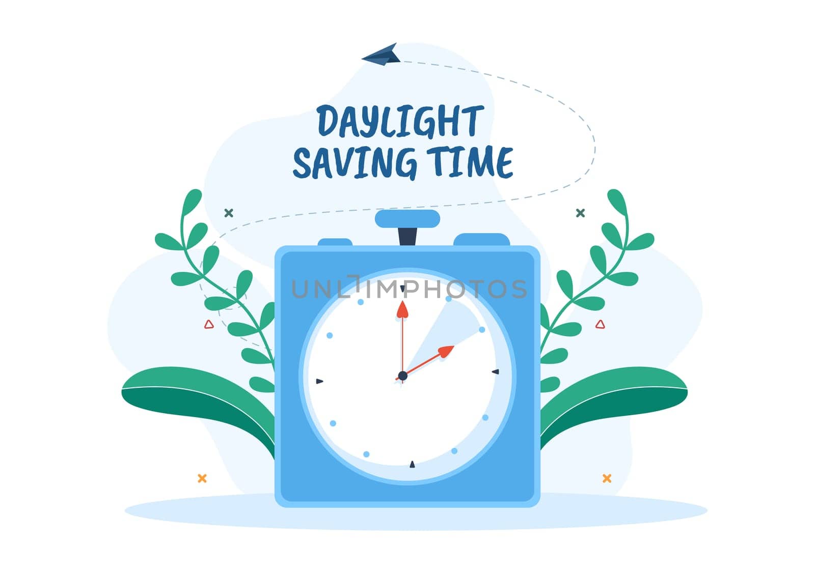 Daylight Savings Time Hand Drawn Flat Cartoon Illustration with Alarm Clock or Calendar from Summer to Spring Forward Design