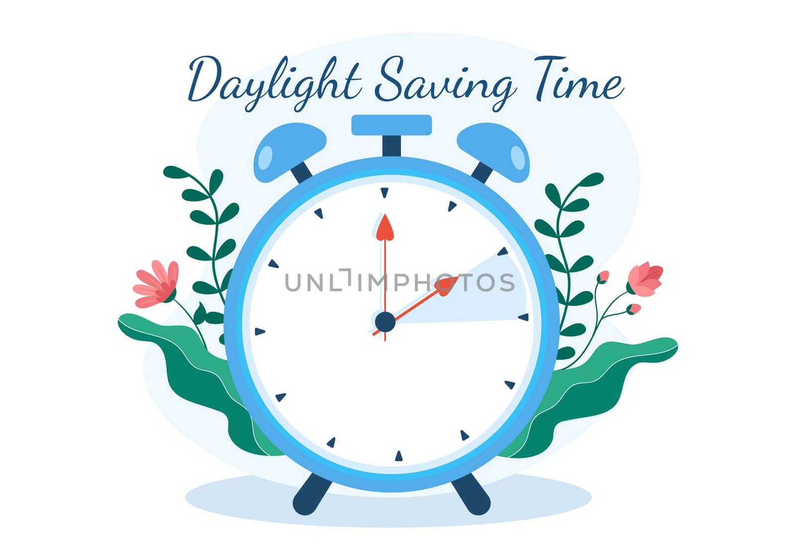 Daylight Savings Time Hand Drawn Flat Cartoon Illustration with Alarm Clock or Calendar from Summer to Spring Forward Design