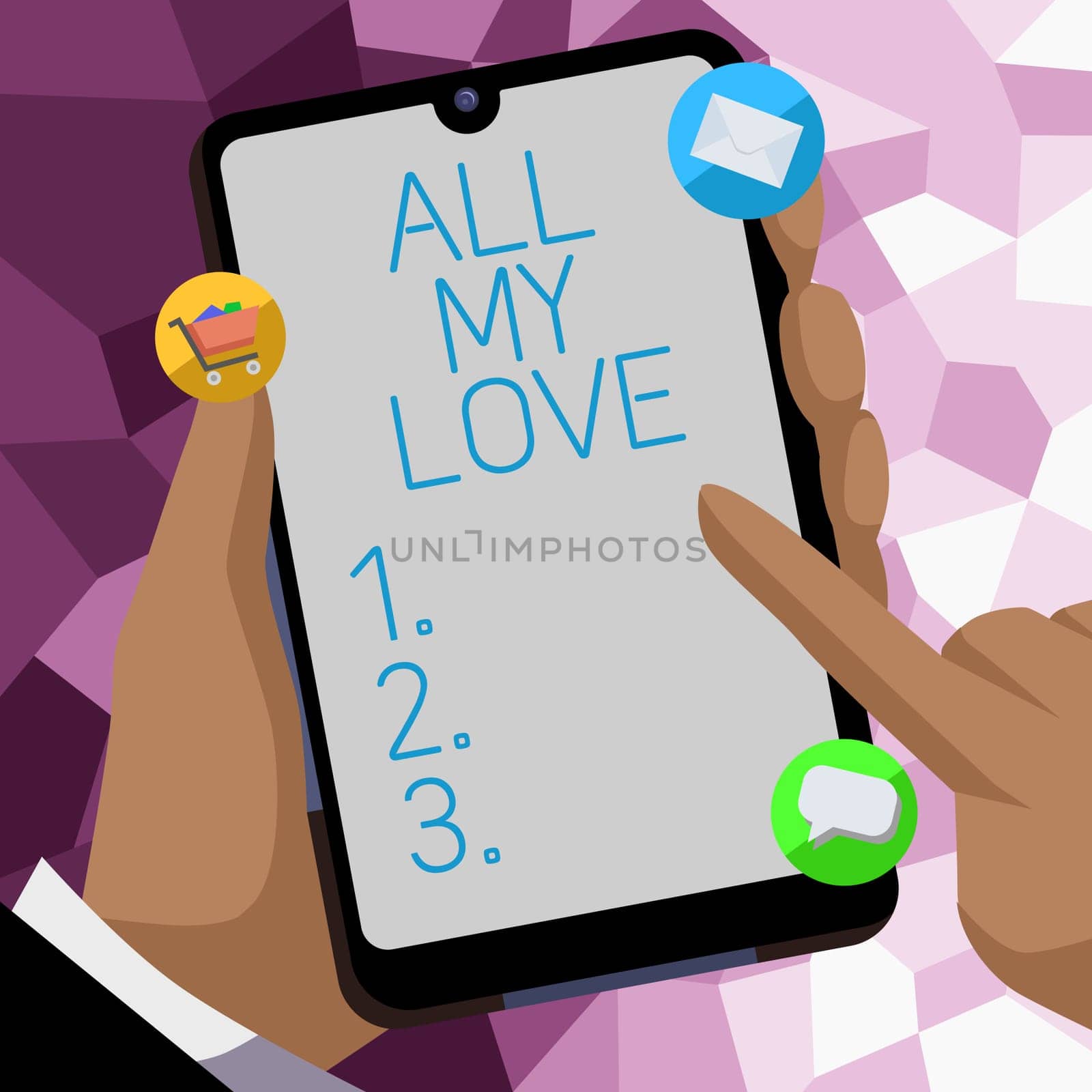 Text caption presenting All My Love, Business concept The whole affection and good feeling for you Romance happiness Businessman Holding Mobile Phone With Important Messages And Pointing On It
