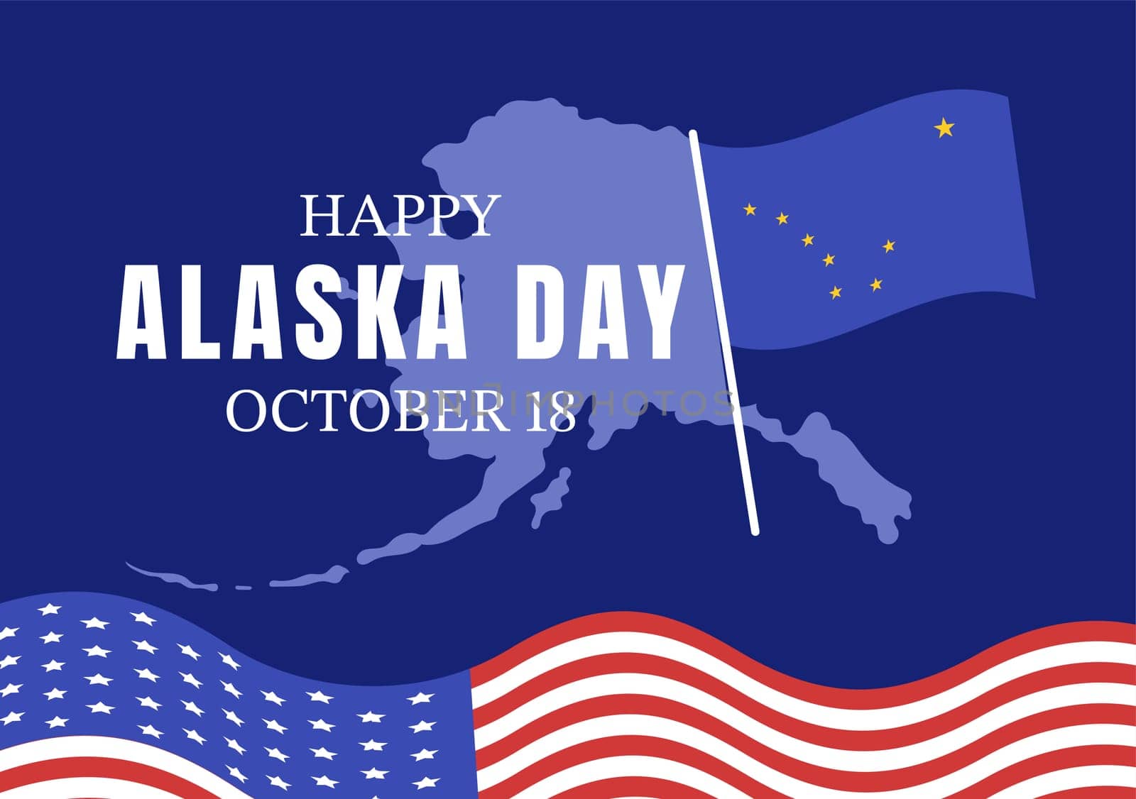 Happy Alaska Day on October 18 Hand Drawn Cartoon Flat Illustration with Flag Waving in Winter Landscape in Template for Banner or Poster