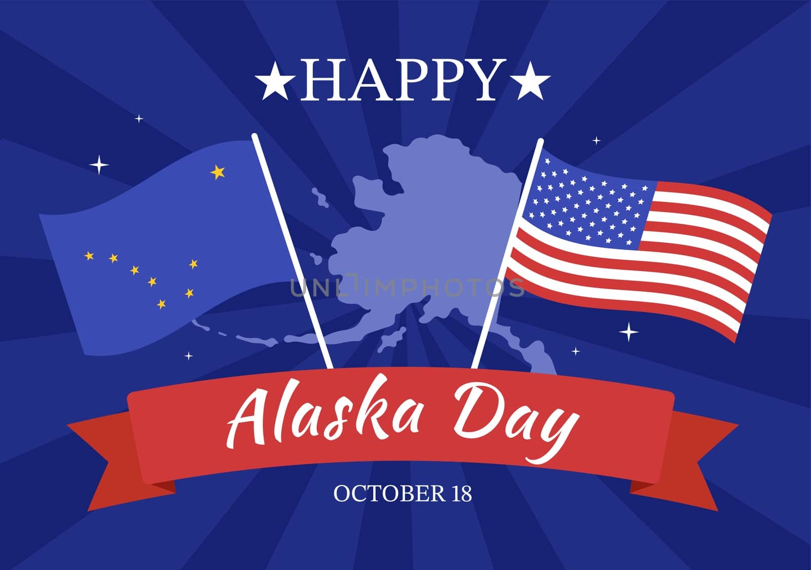Happy Alaska Day on October 18 Hand Drawn Cartoon Flat Illustration with Flag Waving in Winter Landscape in Template for Banner or Poster