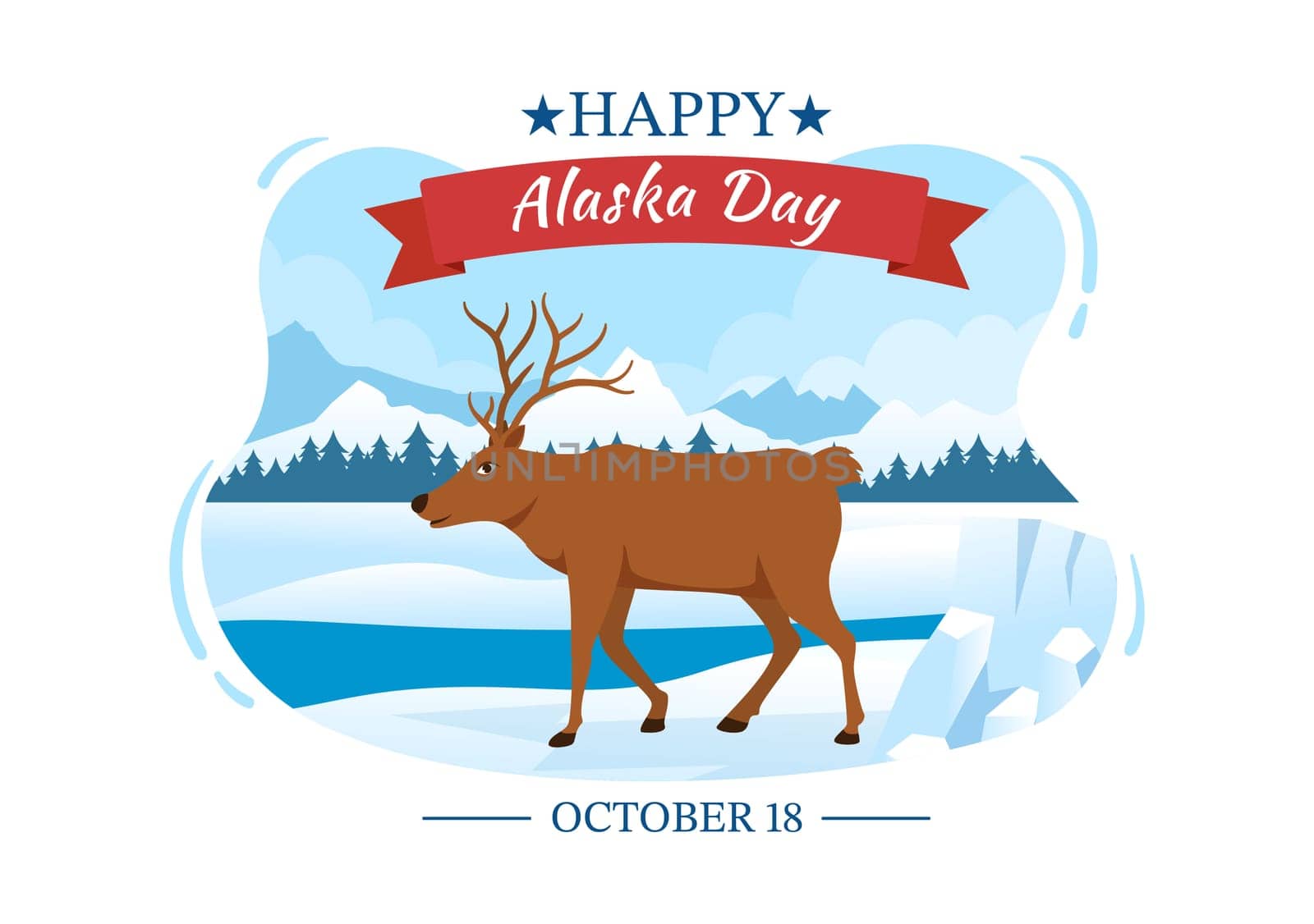 Happy Alaska Day on October 18 Hand Drawn Cartoon Flat Illustration with Flag Waving in Winter Landscape in Template for Banner or Poster