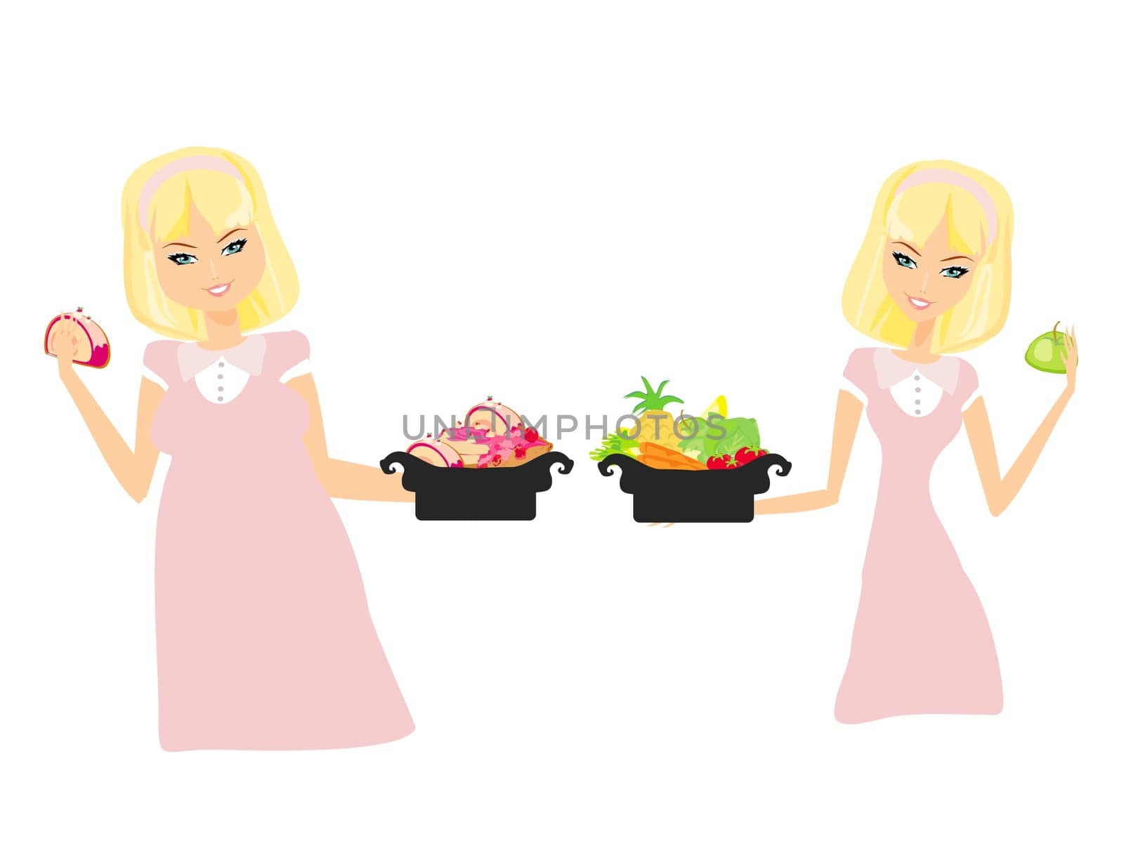 isolated illustration of thick and thin girls