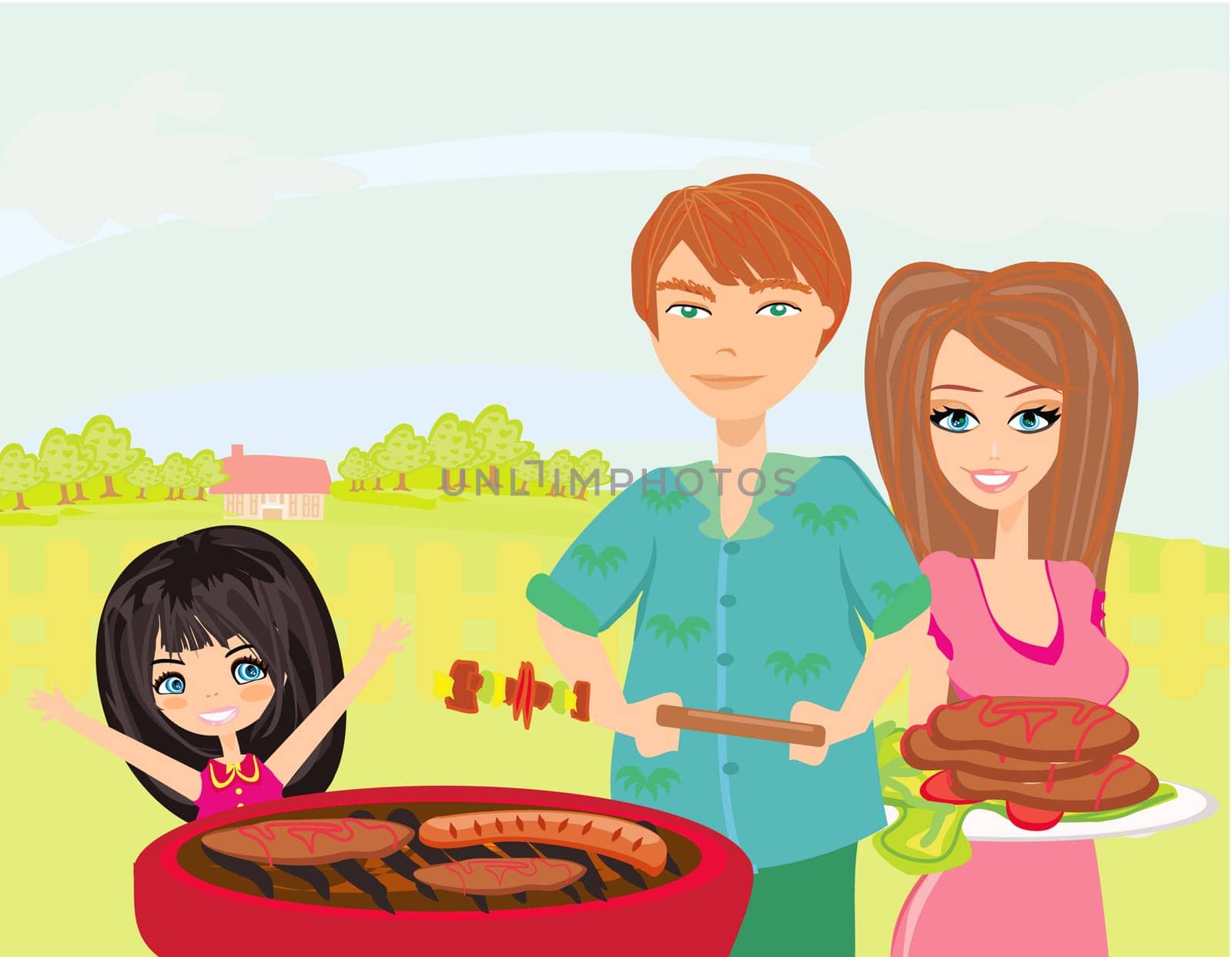 A vector illustration of a family having a picnic in a park